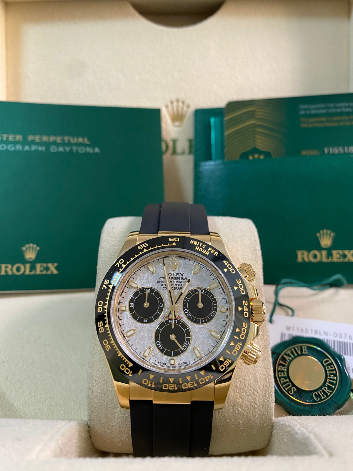 Rolex Yellow Gold Cosmograph Daytona - 2022 - Meteorite Dial - Oysterflex - 116518LN *FULL SET*