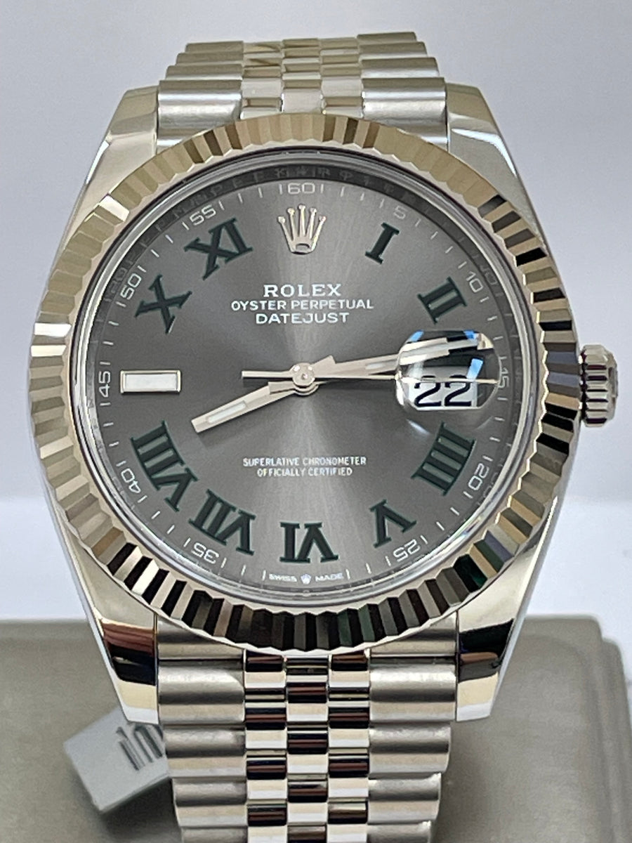 Rolex Steel and White Gold Datejust 41 - 2023 - Fluted Bezel - "Wimbledon" Dial - Jubilee Bracelet - 126334