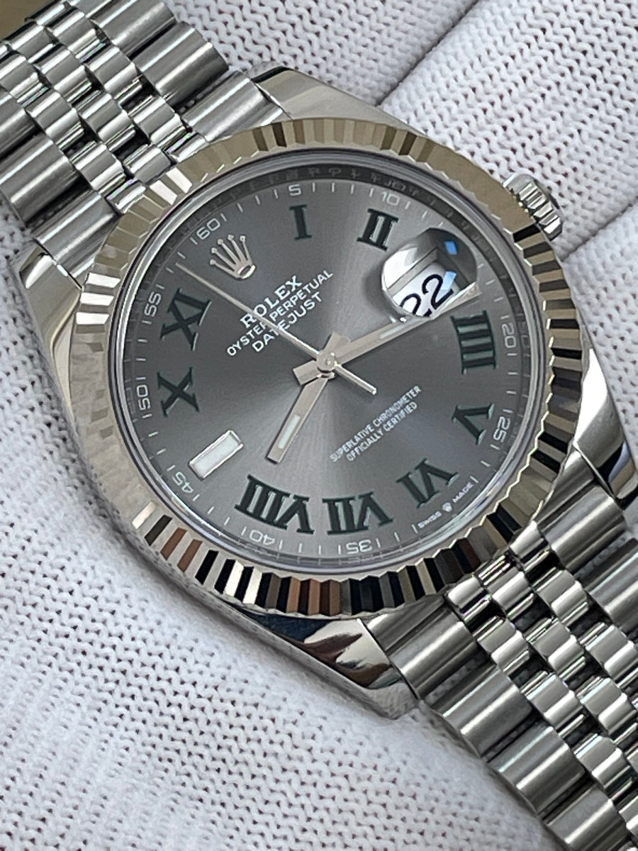 Rolex Steel and White Gold Datejust 41 - 2023 - Fluted Bezel - "Wimbledon" Dial - Jubilee Bracelet - 126334