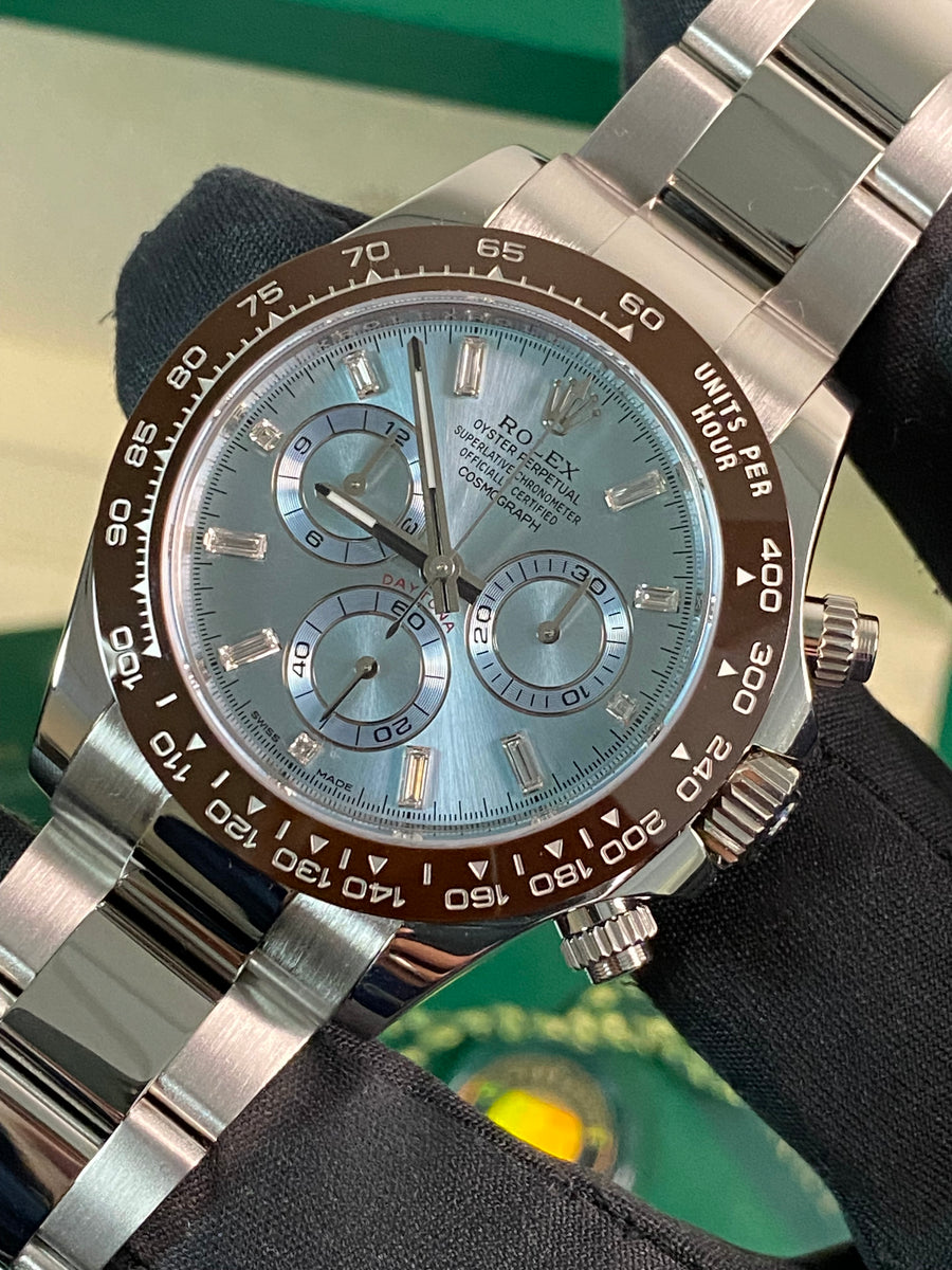 Rolex Platinum Cosmograph Daytona - 2016 - Ice Blue Baguette Diamond Dial - 116506 *FULL SET*