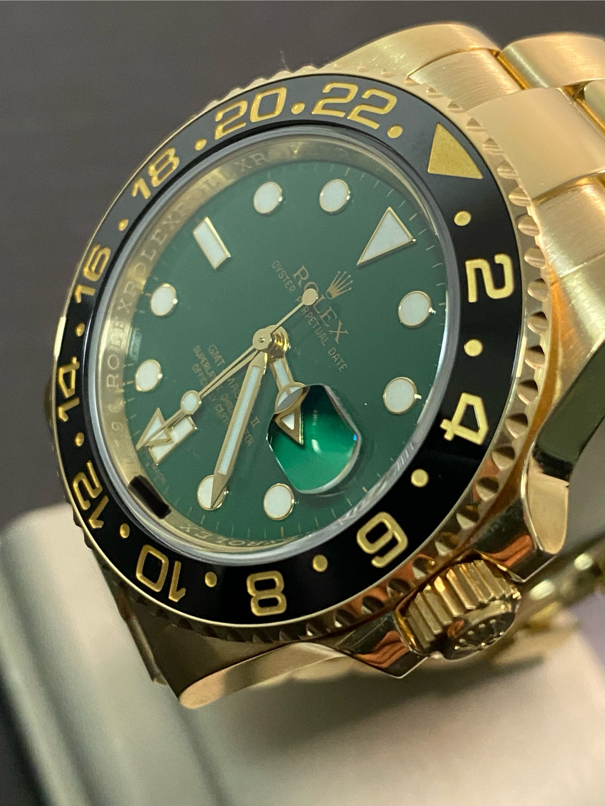 Rolex Yellow Gold GMT-Master II - 2014 - Black Bezel - Anniversary Green Dial - Oyster Bracelet - 116718LN *FULL SET*