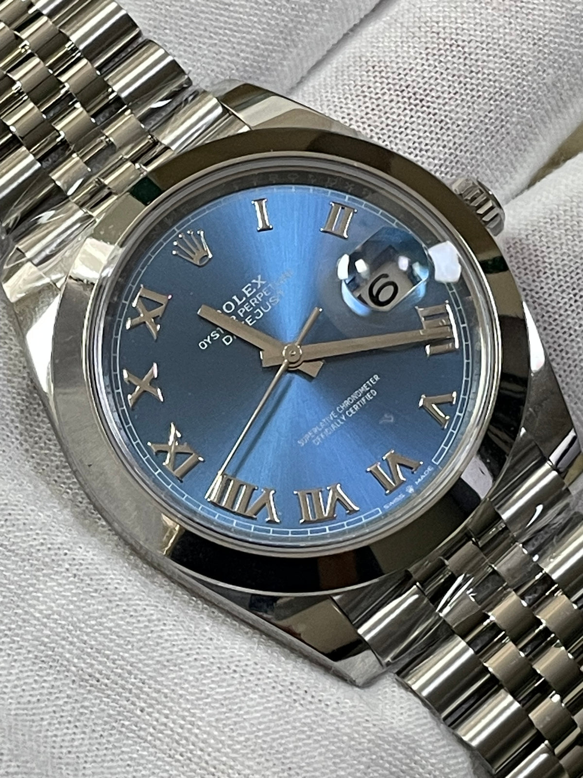 Rolex Steel Datejust 41 - 2023 - Smooth Bezel - Blue Roman Dial - Jubilee Bracelet - 126300