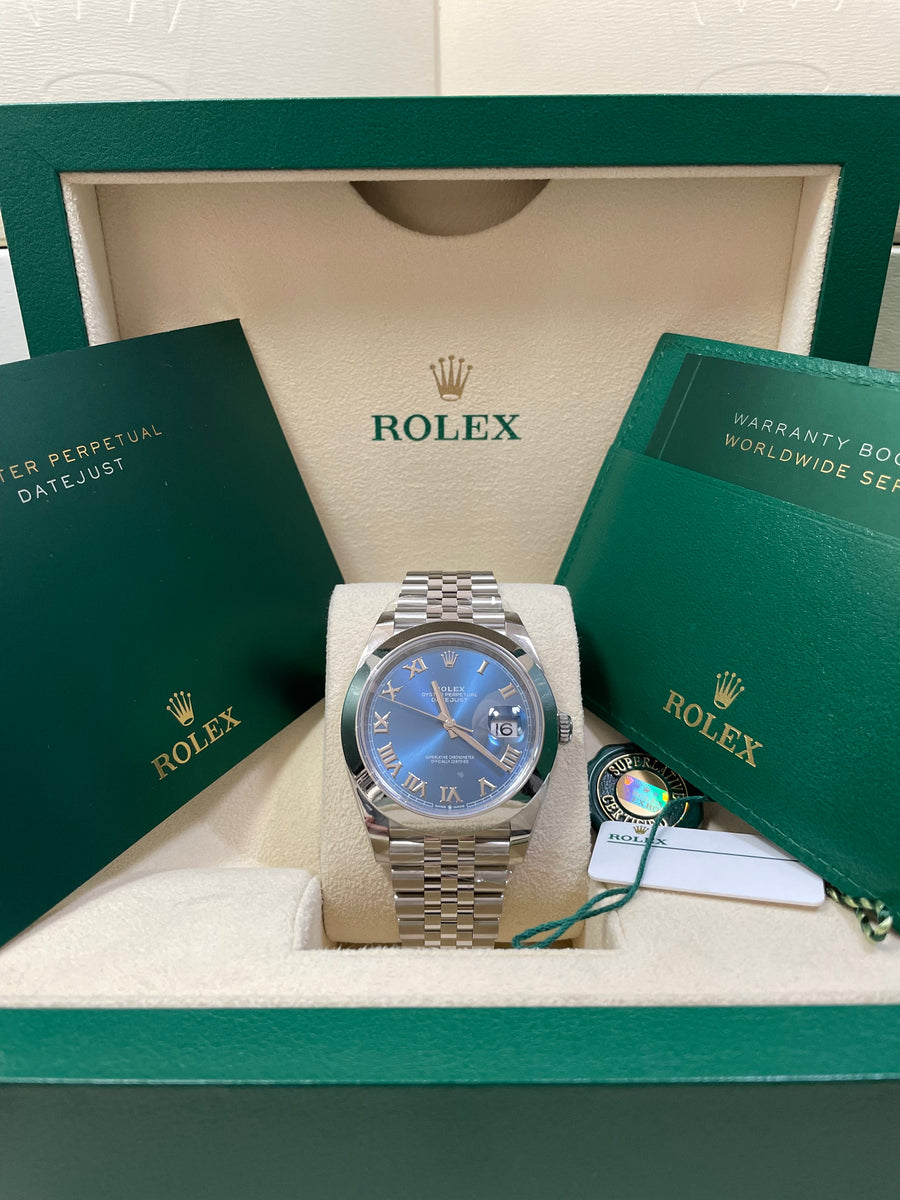 Rolex Steel Datejust 41 - 2023 - Smooth Bezel - Blue Roman Dial - Jubilee Bracelet - 126300