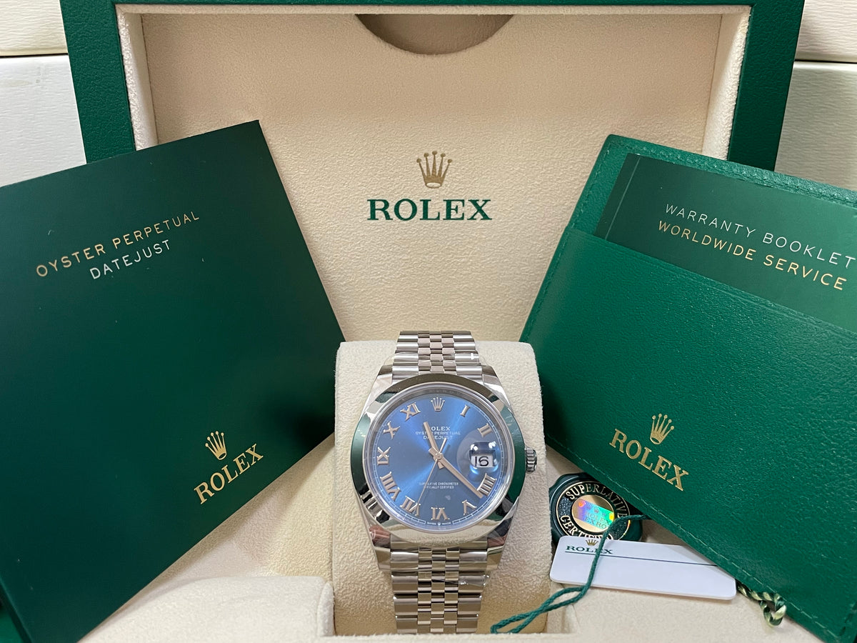 Rolex Steel Datejust 41 - 2023 - Smooth Bezel - Blue Roman Dial - Jubilee Bracelet - 126300