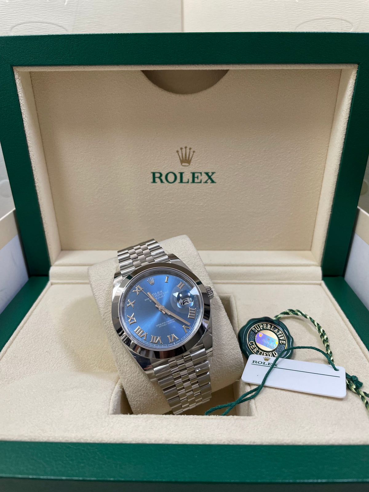 Rolex Steel Datejust 41 - 2023 - Smooth Bezel - Blue Roman Dial - Jubilee Bracelet - 126300