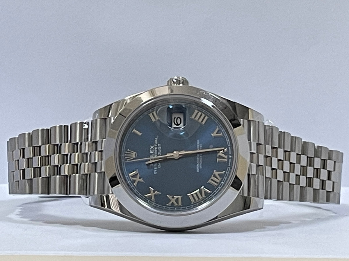 Rolex Steel Datejust 41 - 2023 - Smooth Bezel - Blue Roman Dial - Jubilee Bracelet - 126300