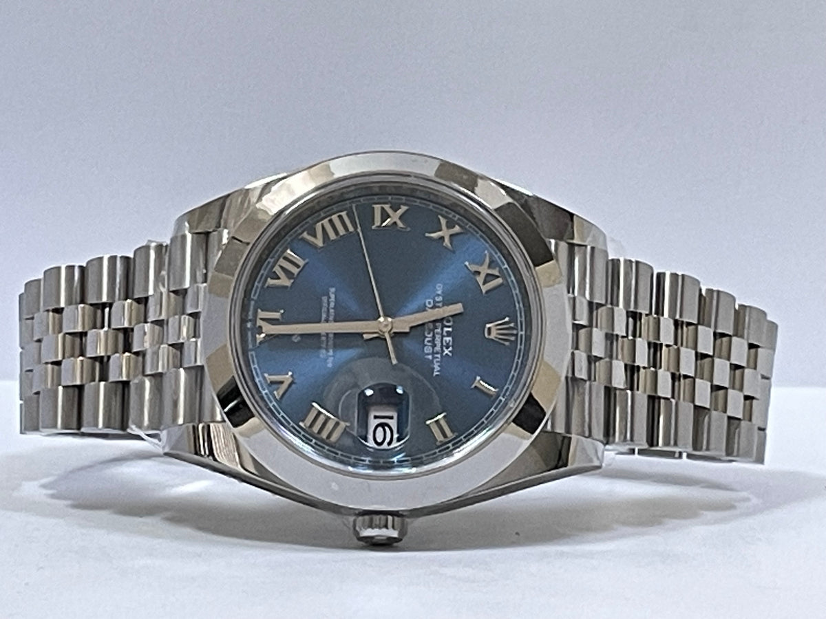 Rolex Steel Datejust 41 - 2023 - Smooth Bezel - Blue Roman Dial - Jubilee Bracelet - 126300