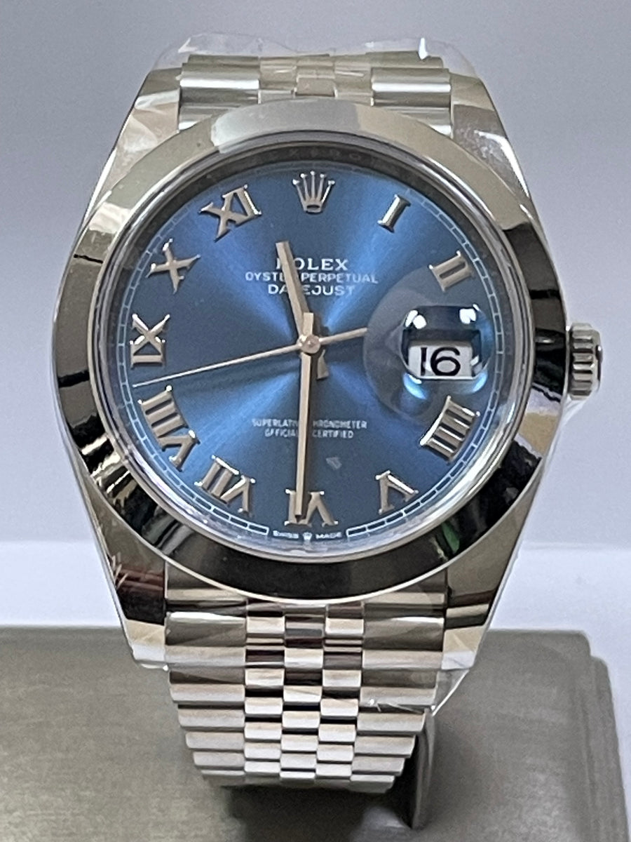 Rolex Steel Datejust 41 - 2023 - Smooth Bezel - Blue Roman Dial - Jubilee Bracelet - 126300