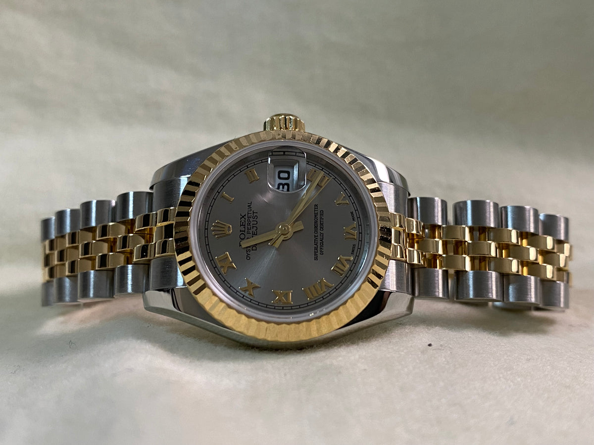 Rolex Yellow Gold and Steel Lady-Datejust - 2006 - Fluted Bezel - Rhodium Roman Dial - Jubilee Bracelet - 179173 *FULL SET*