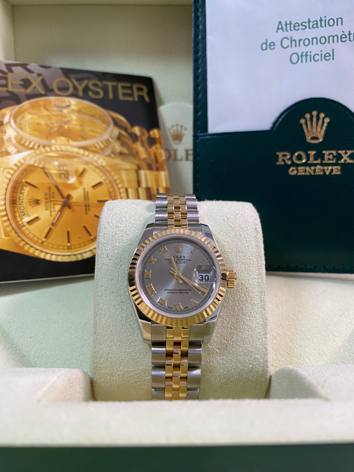 Rolex Yellow Gold and Steel Lady-Datejust - 2006 - Fluted Bezel - Rhodium Roman Dial - Jubilee Bracelet - 179173 *FULL SET*