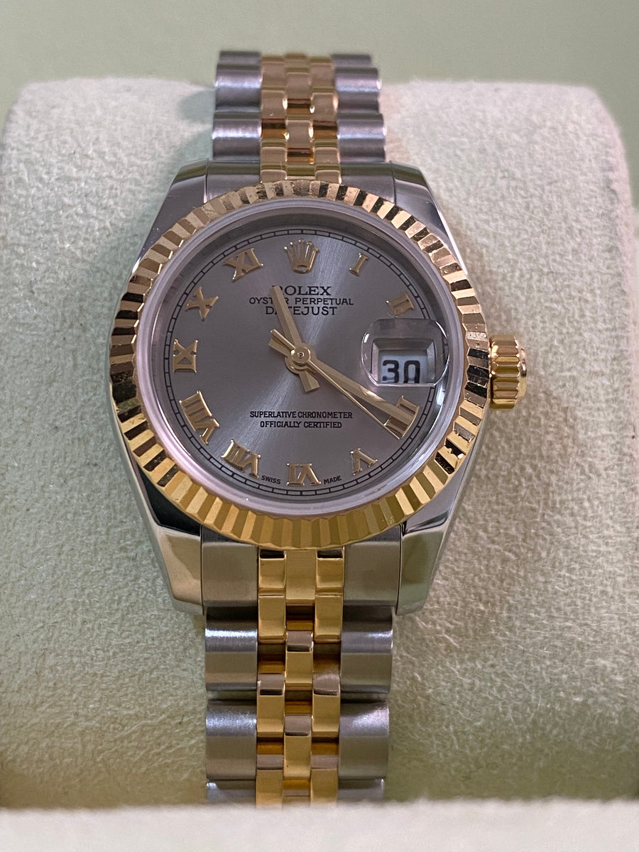 Rolex Yellow Gold and Steel Lady-Datejust - 2006 - Fluted Bezel - Rhodium Roman Dial - Jubilee Bracelet - 179173 *FULL SET*