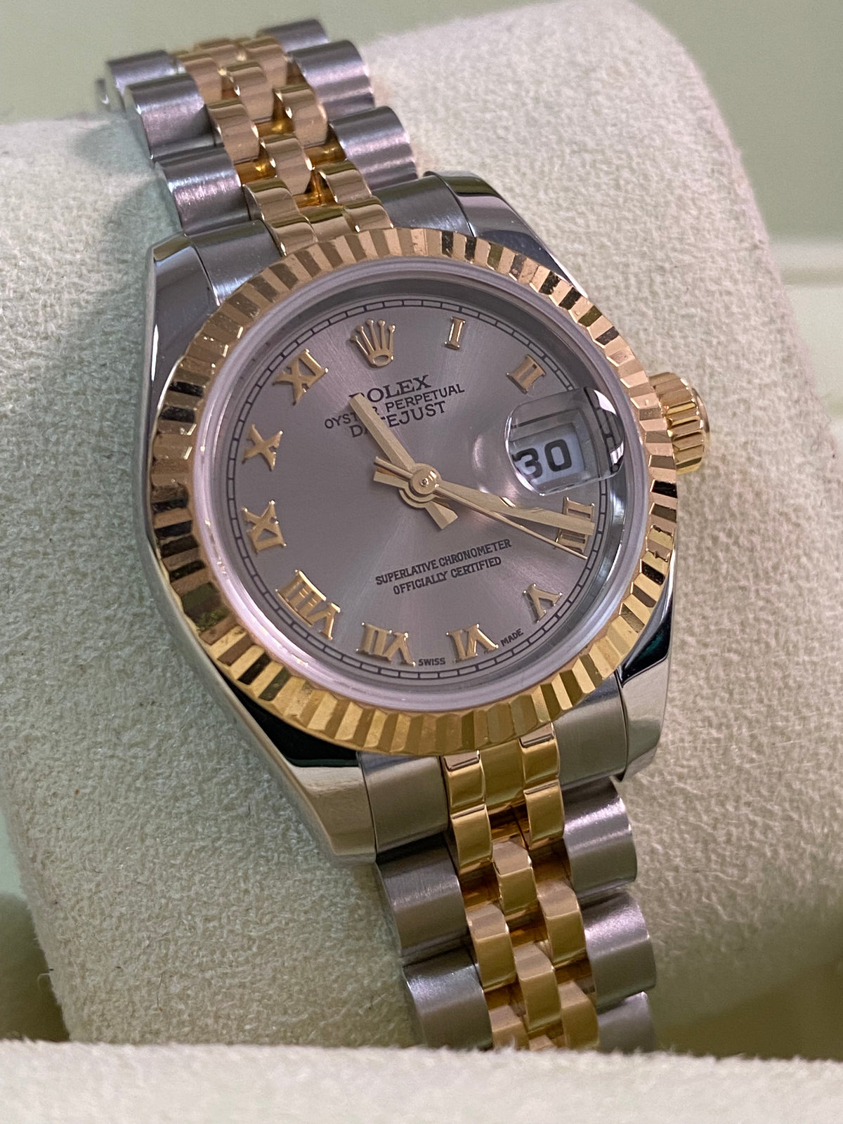 Rolex Yellow Gold and Steel Lady-Datejust - 2006 - Fluted Bezel - Rhodium Roman Dial - Jubilee Bracelet - 179173 *FULL SET*