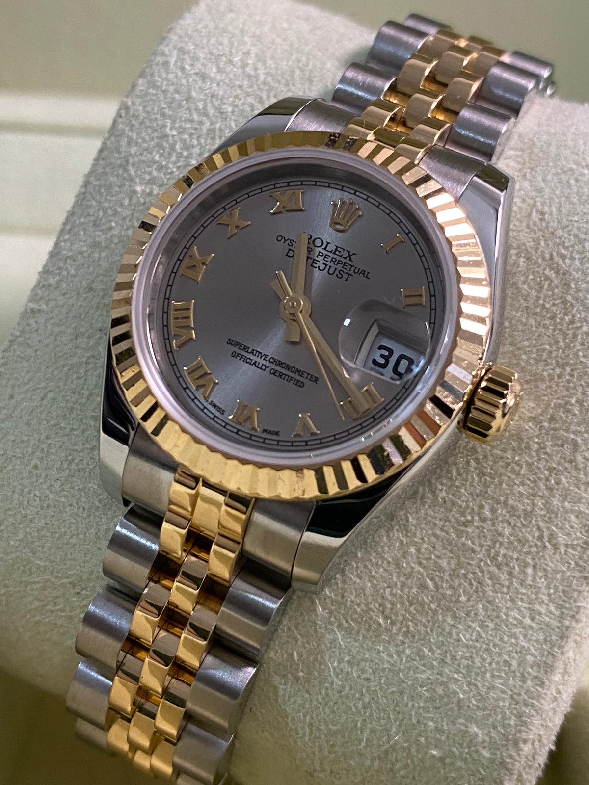 Rolex Yellow Gold and Steel Lady-Datejust - 2006 - Fluted Bezel - Rhodium Roman Dial - Jubilee Bracelet - 179173 *FULL SET*