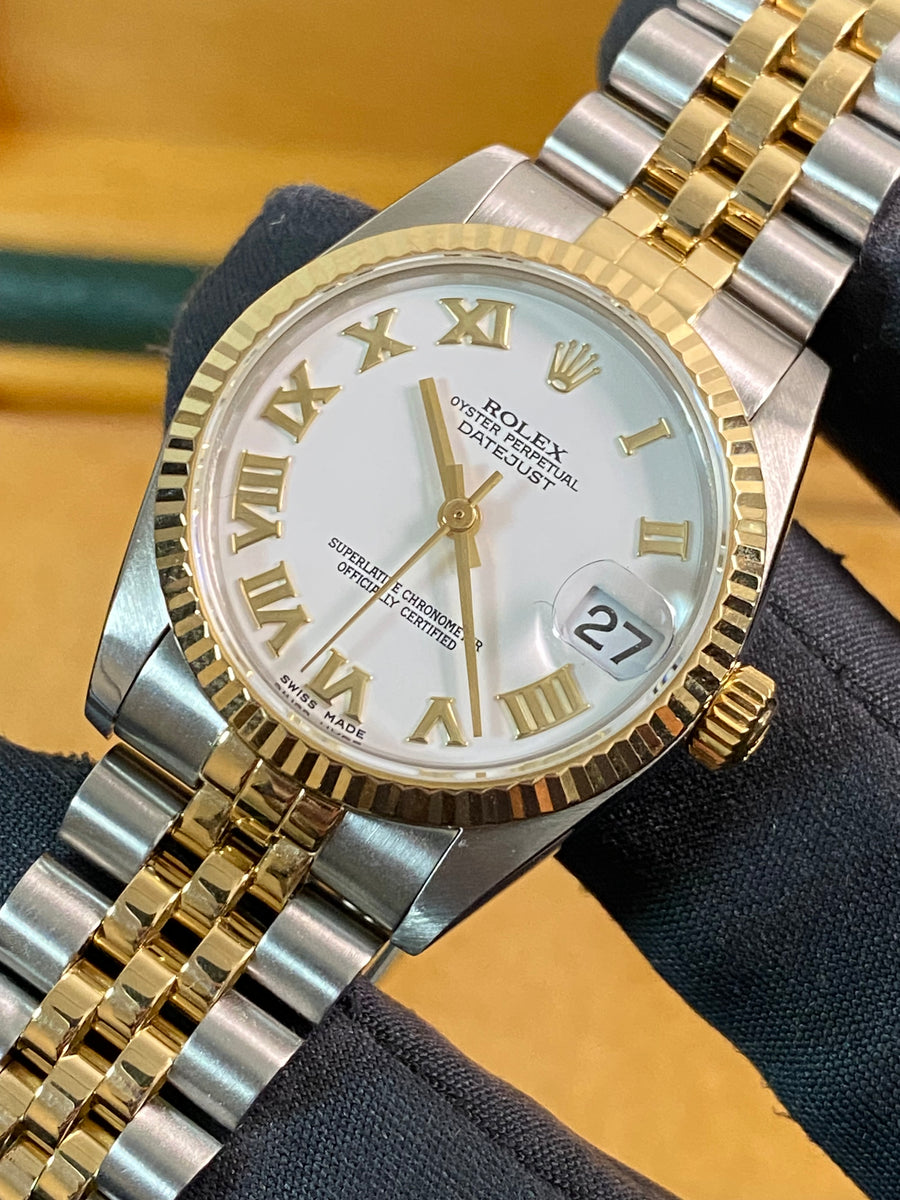 Rolex Steel & Yellow Gold Datejust 31 - P serial - Fluted Bezel - White Roman Dial - Jubilee Bracelet - 78273