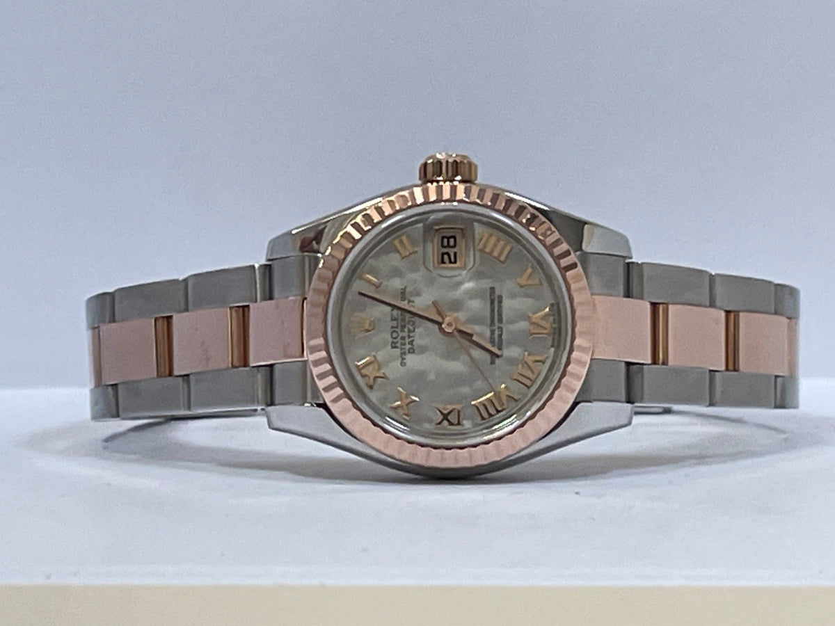 Rolex Everose Gold and Steel Lady-Datejust 26 - 2018 - Fluted Bezel - Mother-Of-Pearl Roman Dial - Oyster Bracelet - 179171