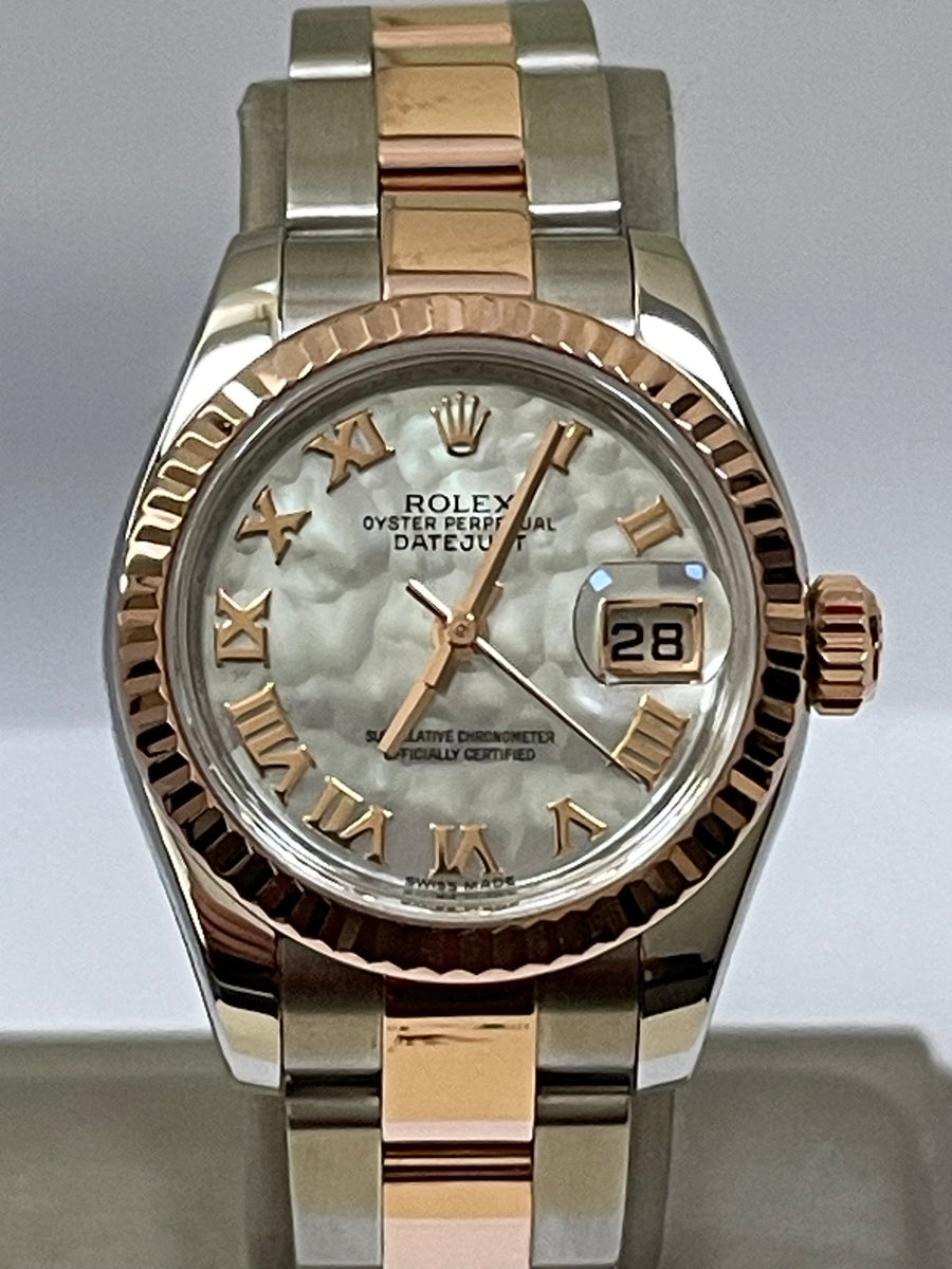 Rolex Everose Gold and Steel Lady-Datejust 26 - 2018 - Fluted Bezel - Mother-Of-Pearl Roman Dial - Oyster Bracelet - 179171