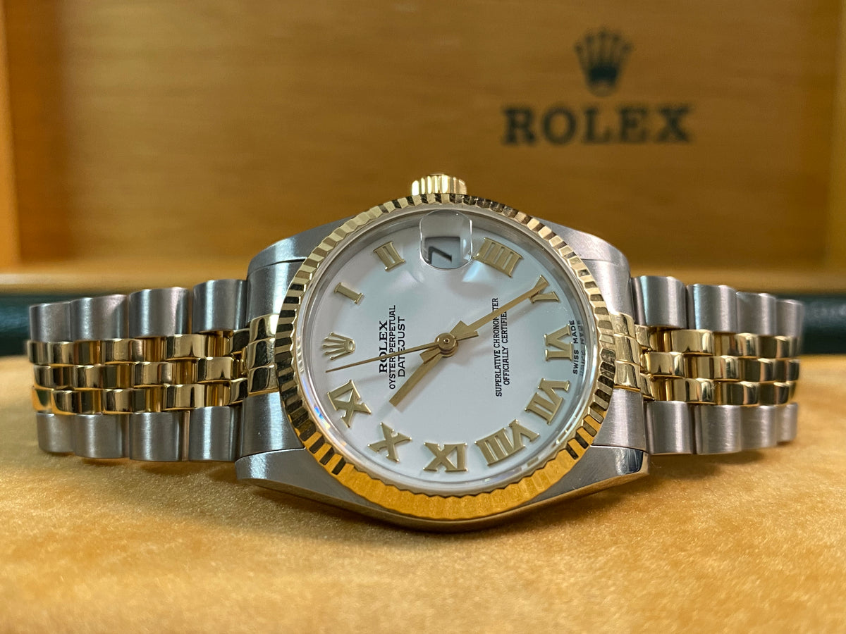 Rolex Steel & Yellow Gold Datejust 31 - P serial - Fluted Bezel - White Roman Dial - Jubilee Bracelet - 78273