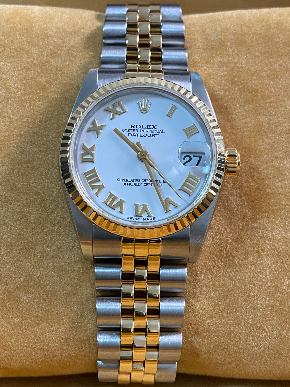 Rolex Steel & Yellow Gold Datejust 31 - P serial - Fluted Bezel - White Roman Dial - Jubilee Bracelet - 78273