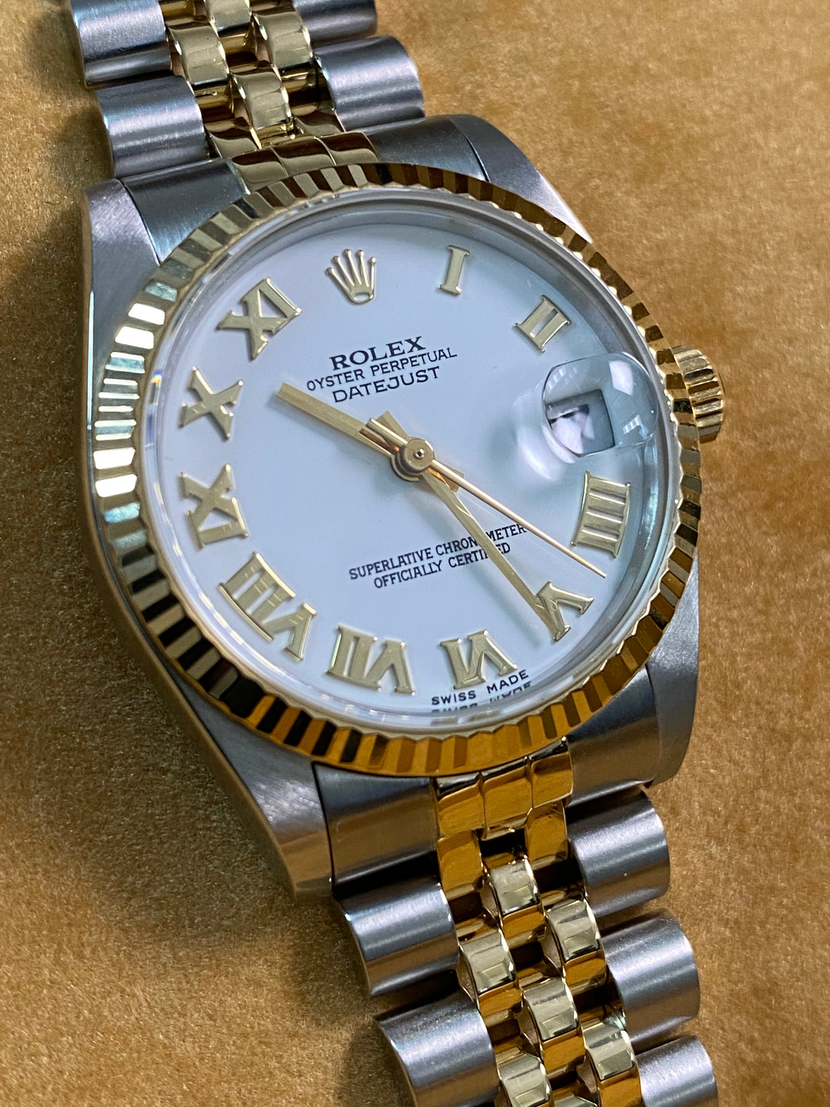 Rolex Steel & Yellow Gold Datejust 31 - P serial - Fluted Bezel - White Roman Dial - Jubilee Bracelet - 78273