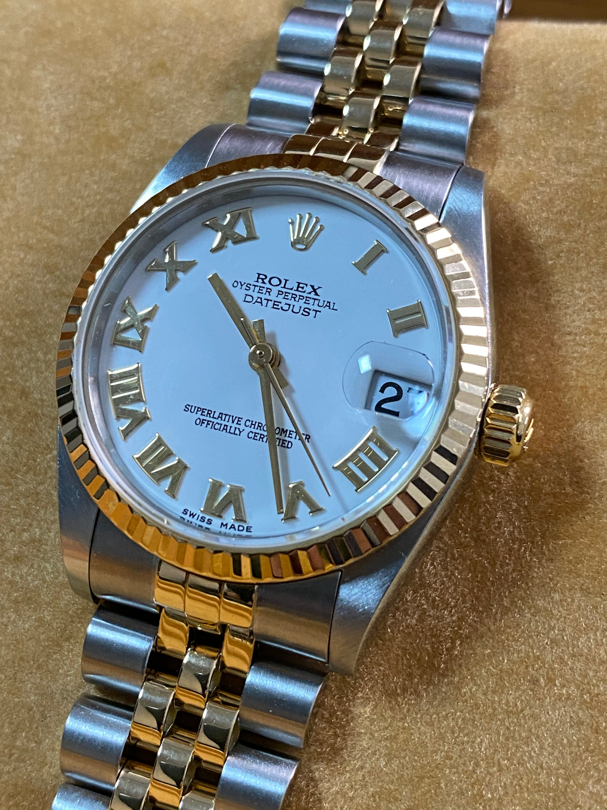 Rolex Steel & Yellow Gold Datejust 31 - P serial - Fluted Bezel - White Roman Dial - Jubilee Bracelet - 78273