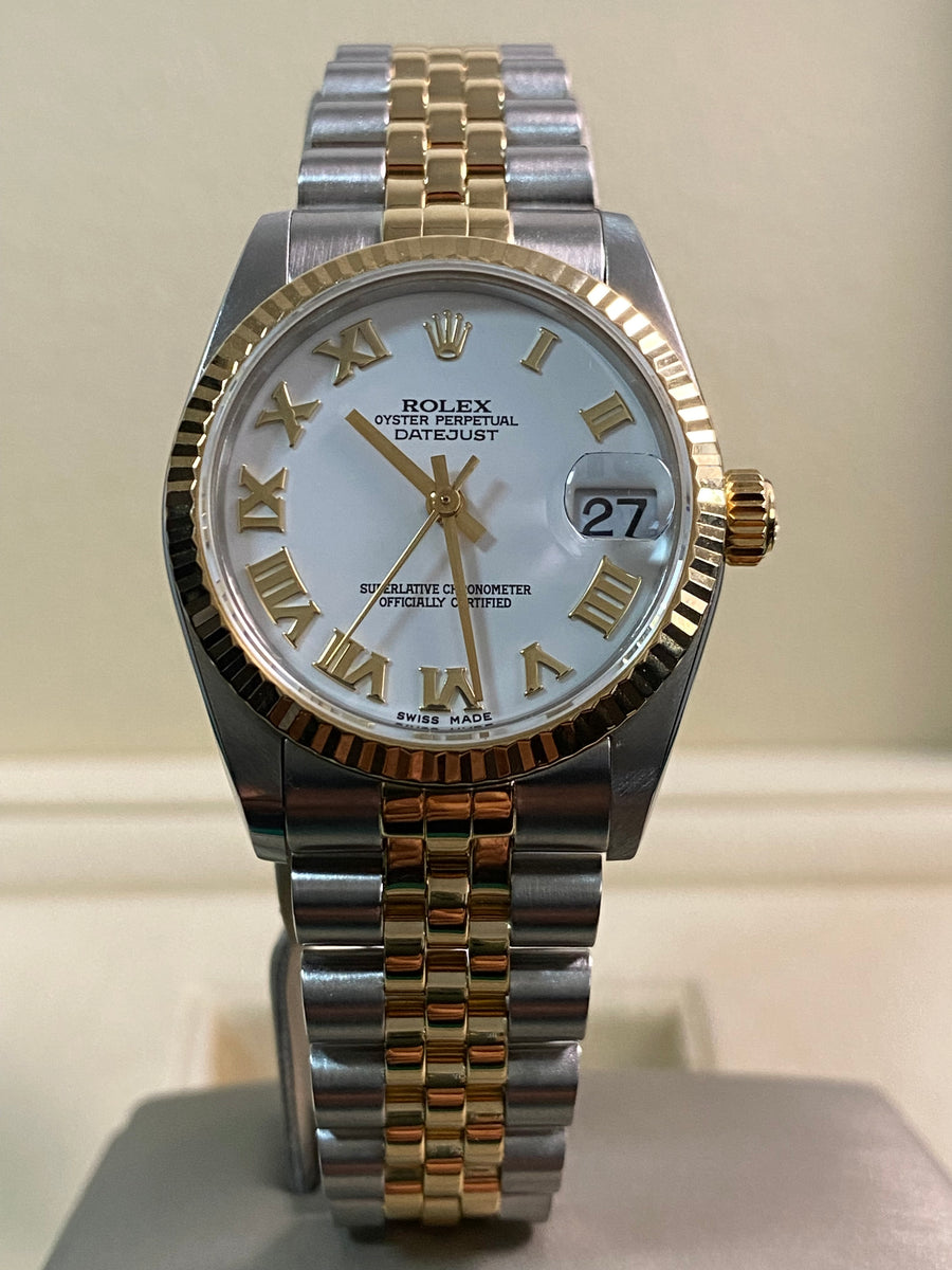 Rolex Steel & Yellow Gold Datejust 31 - P serial - Fluted Bezel - White Roman Dial - Jubilee Bracelet - 78273