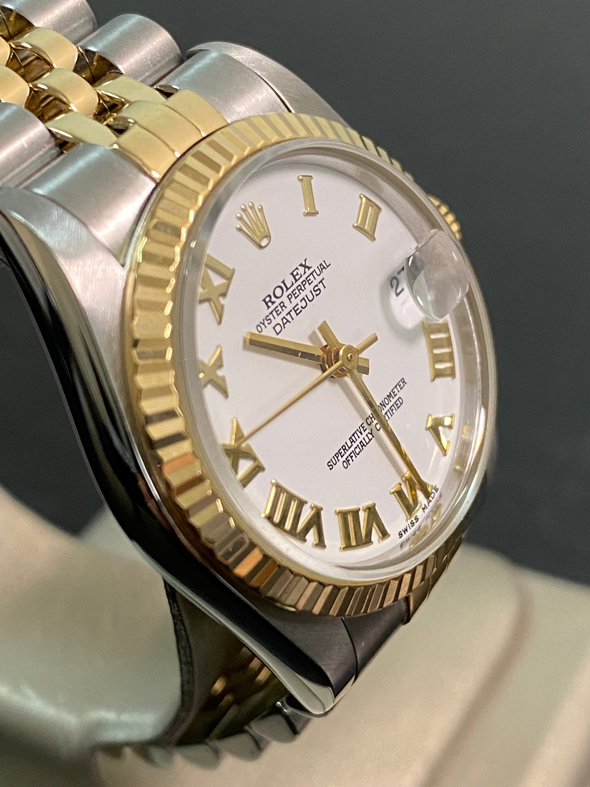 Rolex Steel & Yellow Gold Datejust 31 - P serial - Fluted Bezel - White Roman Dial - Jubilee Bracelet - 78273