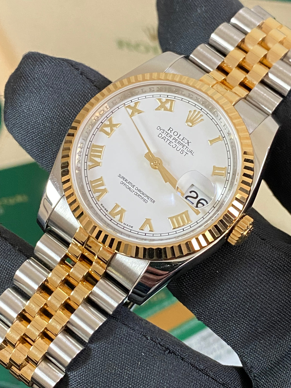 Rolex Steel and Yellow Gold Datejust 36 - 2017 - Fluted Bezel - White Roman Dial - Jubilee Bracelet - 116233 *UNPOLISHED*