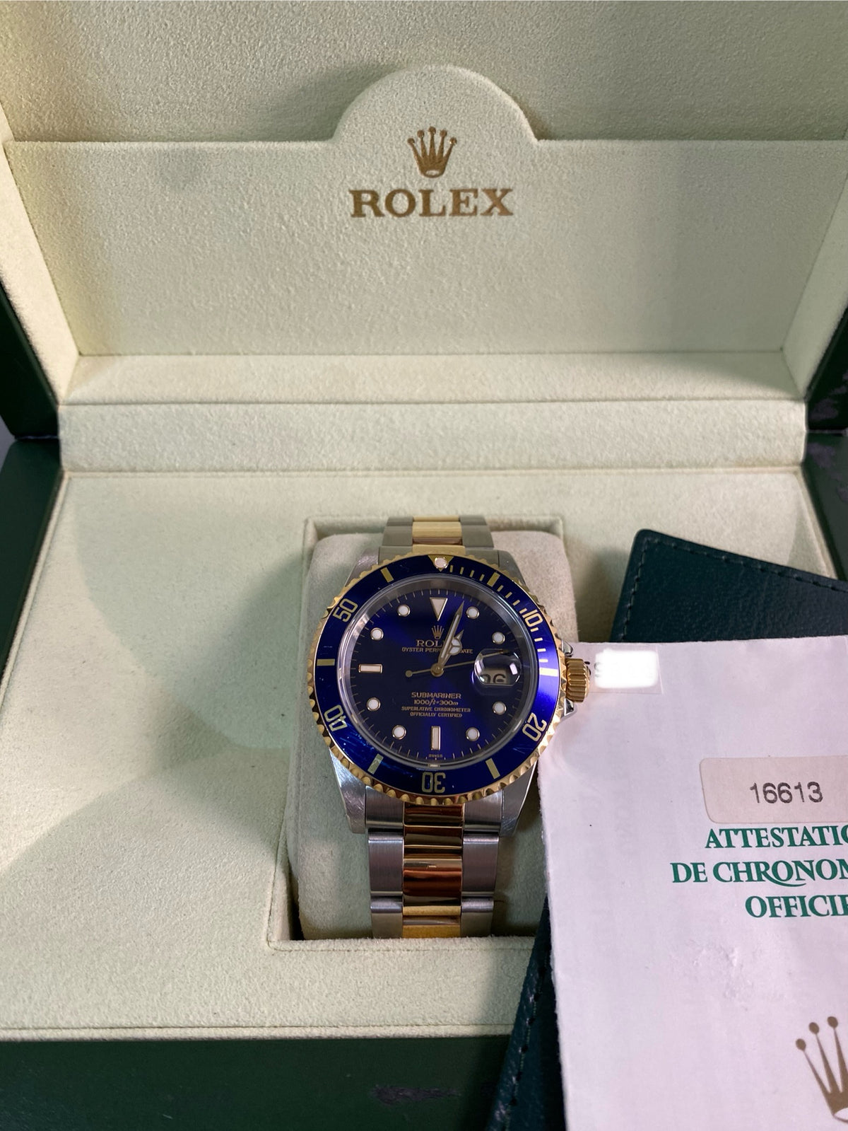 Rolex Steel and Yellow Gold Submariner Date - 1999 - "Bluesy" Pre Ceramic Bezel -Oyster Bracelet - 16613