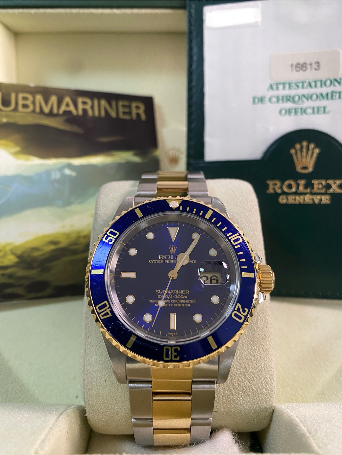 Rolex Steel and Yellow Gold Submariner Date - 1999 - "Bluesy" Pre Ceramic Bezel -Oyster Bracelet - 16613