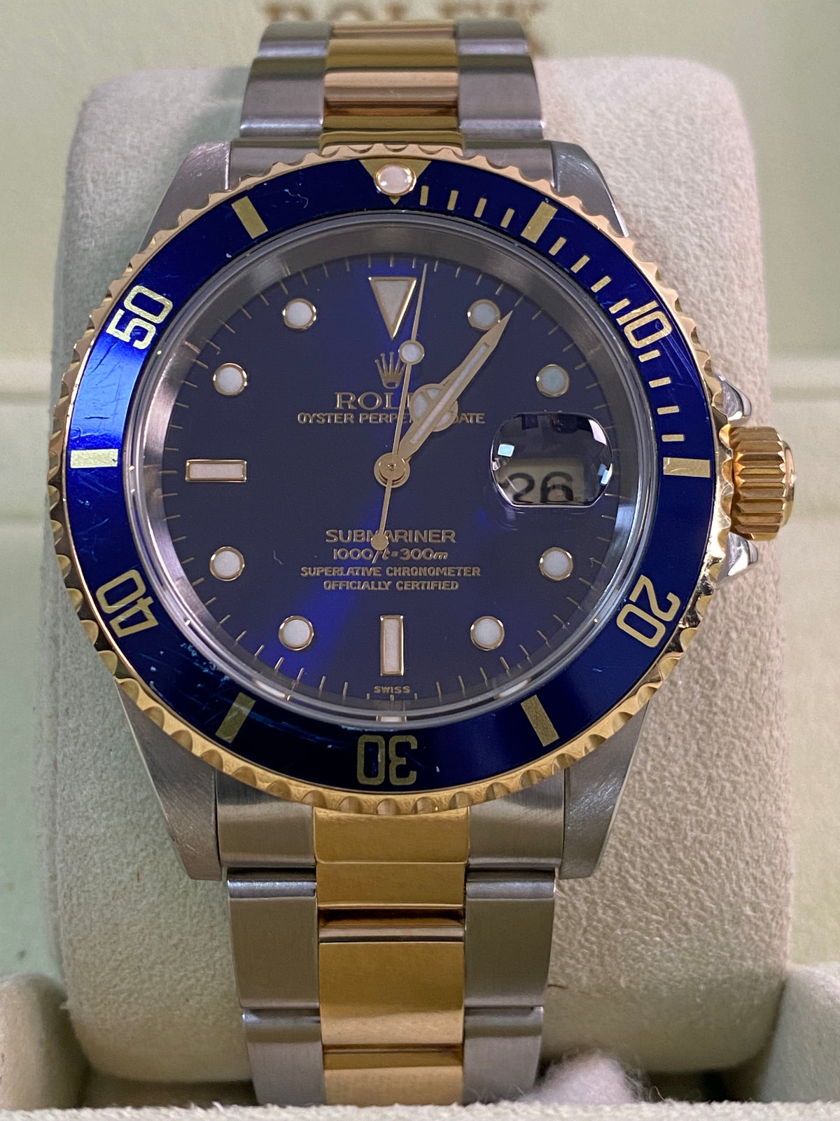 Rolex Steel and Yellow Gold Submariner Date - 1999 - "Bluesy" Pre Ceramic Bezel -Oyster Bracelet - 16613