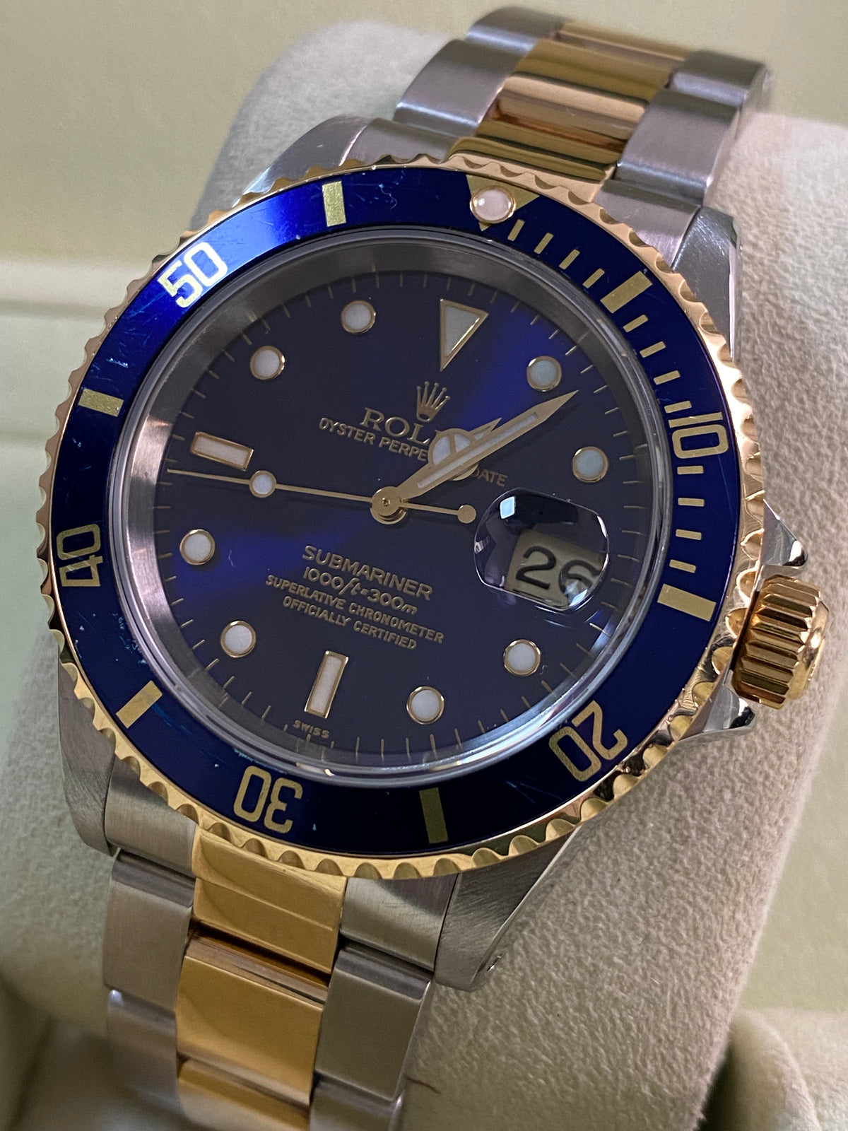 Rolex Steel and Yellow Gold Submariner Date - 1999 - "Bluesy" Pre Ceramic Bezel -Oyster Bracelet - 16613