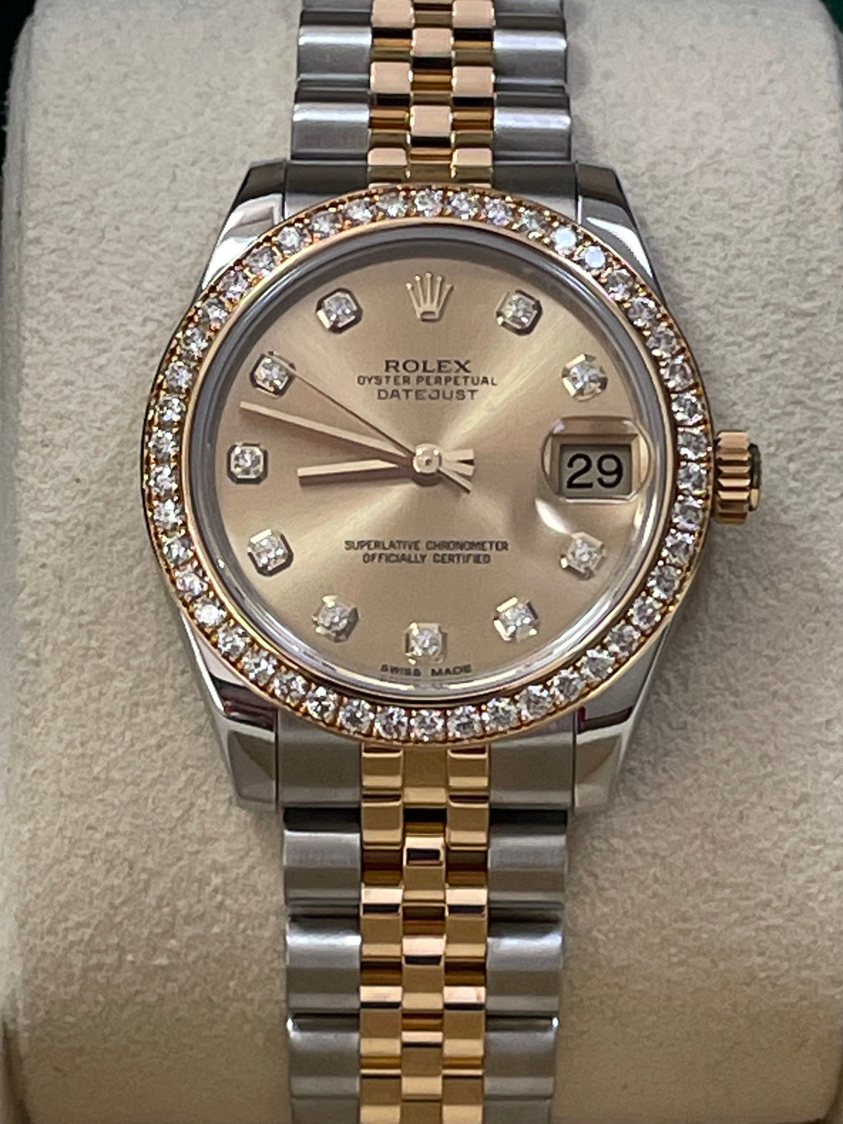 Rolex Steel and Yellow Gold Datejust 31 - G serial - 46 Diamond Bezel - Champagne Diamond Dial - Jubilee Bracelet - 178383