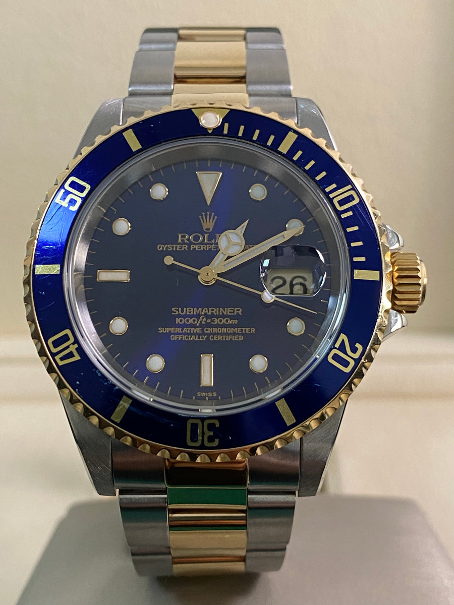 Rolex Steel and Yellow Gold Submariner Date - 1999 - "Bluesy" Pre Ceramic Bezel -Oyster Bracelet - 16613