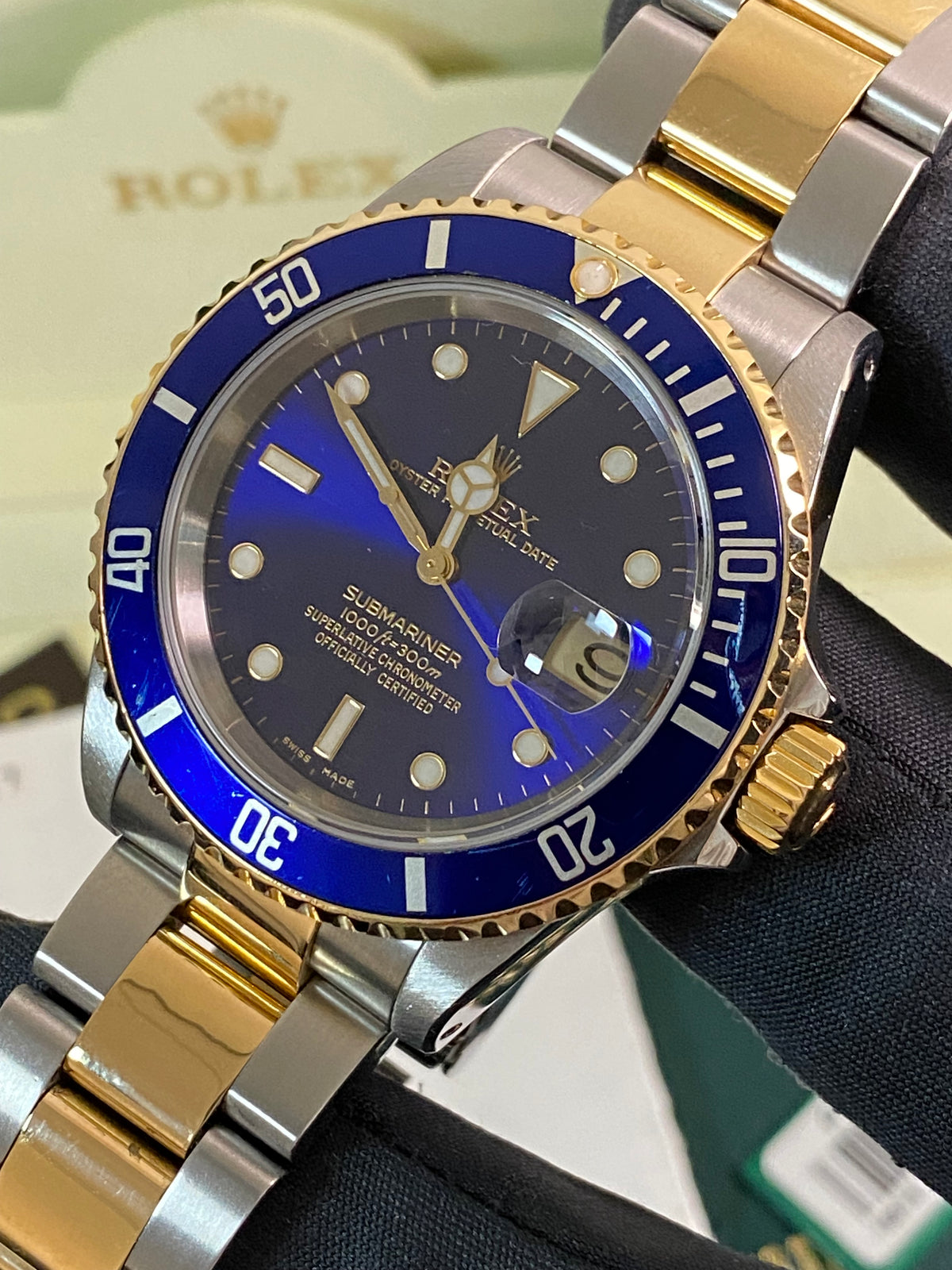 Rolex Steel and Yellow Gold Submariner Date - P serial - "Bluesy" Pre Ceramic Bezel -Oyster Bracelet - 16613