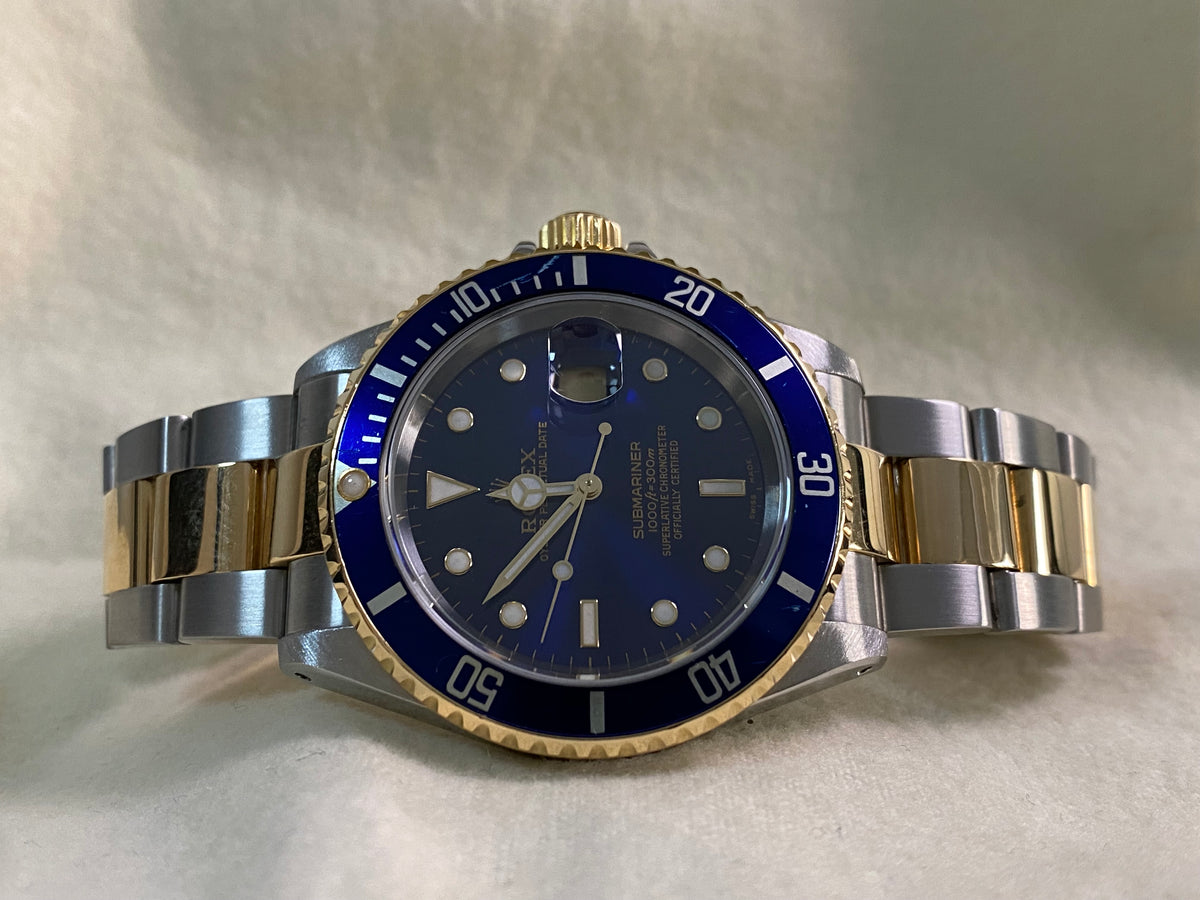 Rolex Steel and Yellow Gold Submariner Date - P serial - "Bluesy" Pre Ceramic Bezel -Oyster Bracelet - 16613