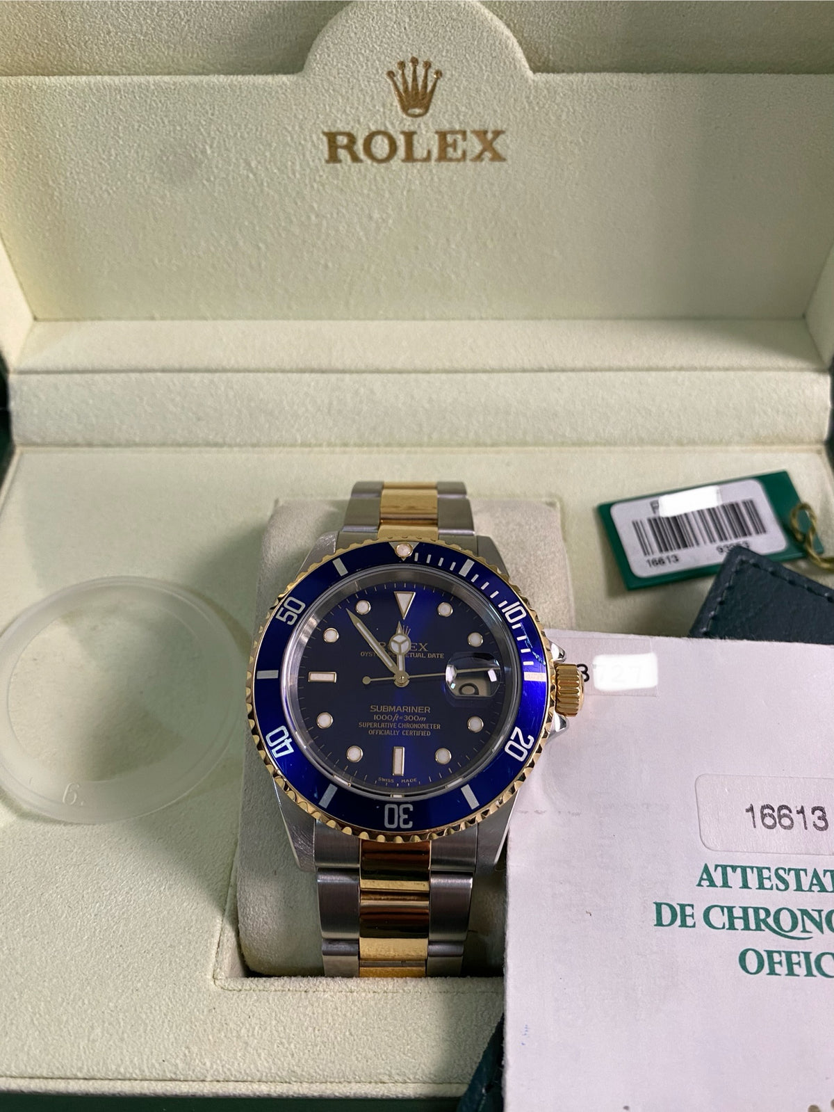 Rolex Steel and Yellow Gold Submariner Date - P serial - "Bluesy" Pre Ceramic Bezel -Oyster Bracelet - 16613