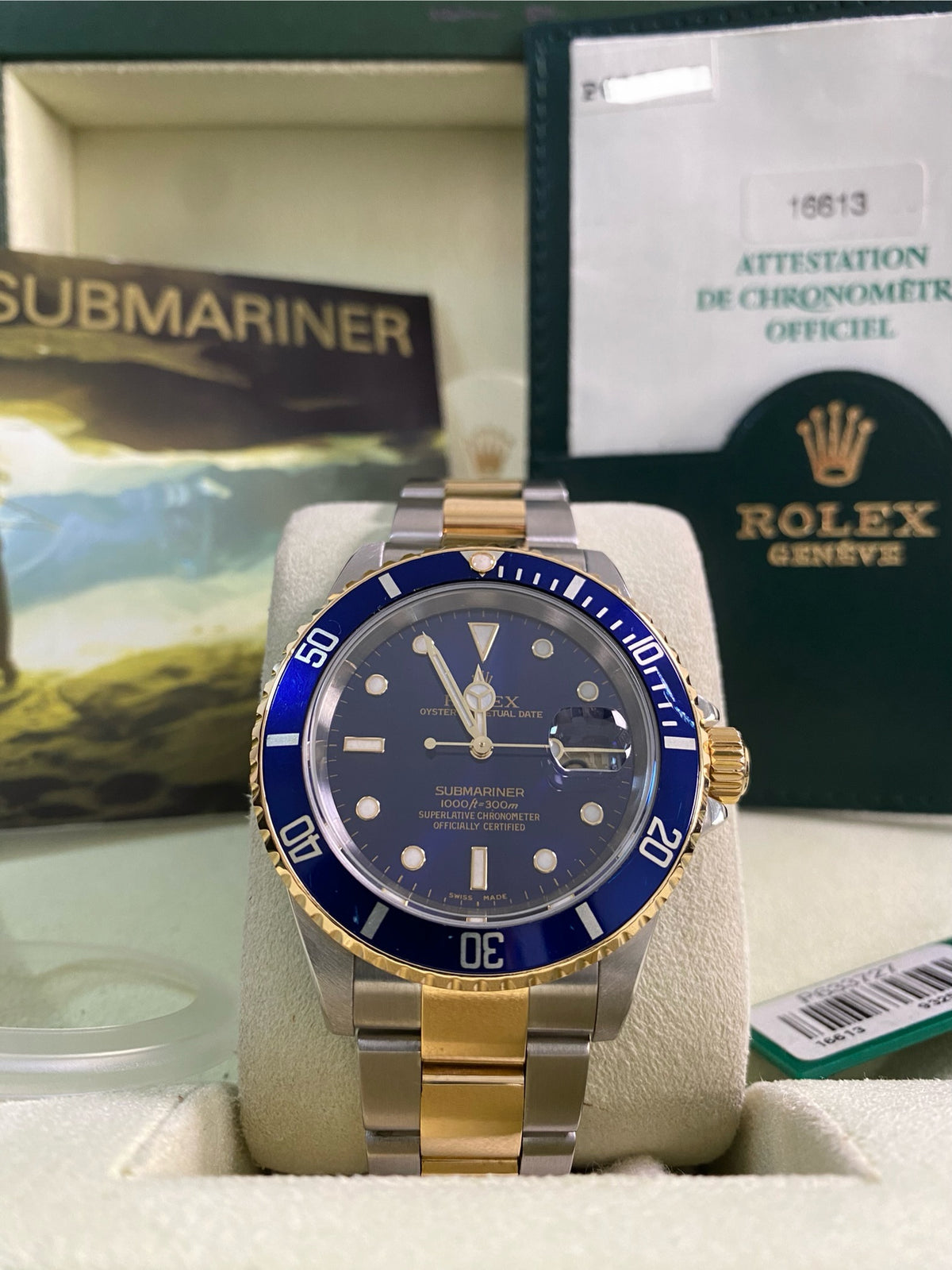 Rolex Steel and Yellow Gold Submariner Date - P serial - "Bluesy" Pre Ceramic Bezel -Oyster Bracelet - 16613