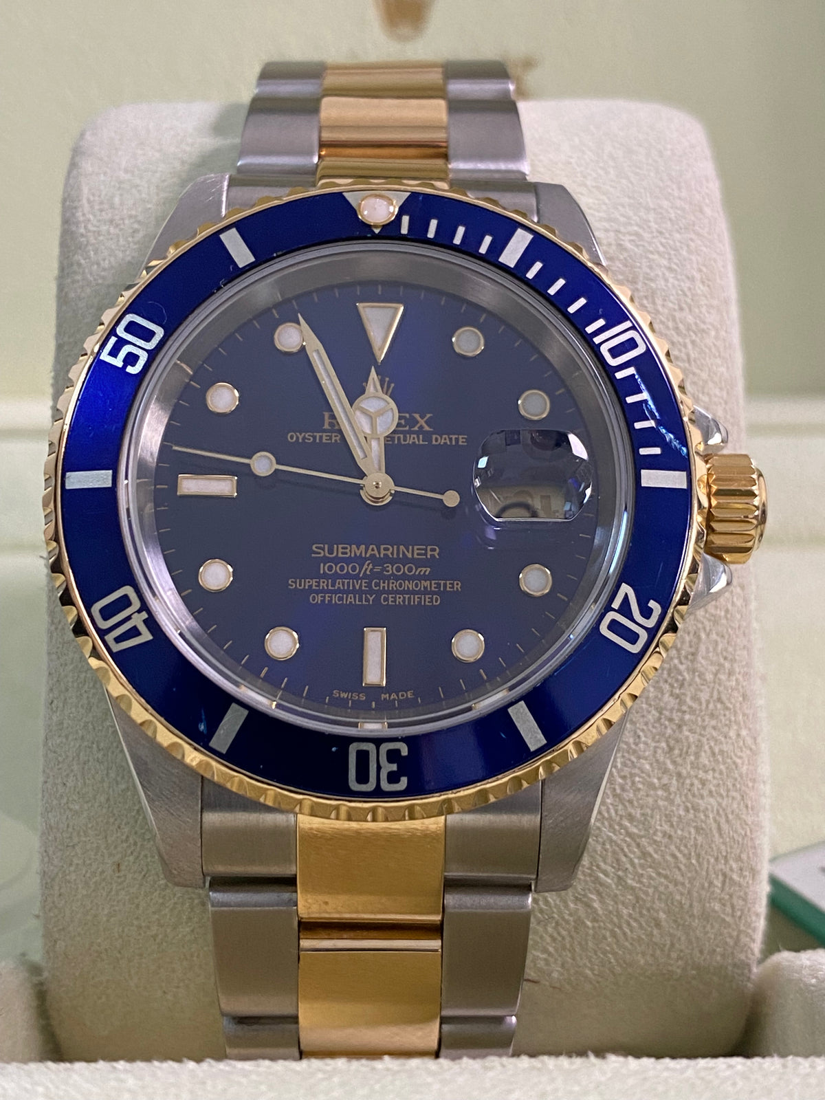 Rolex Steel and Yellow Gold Submariner Date - P serial - "Bluesy" Pre Ceramic Bezel -Oyster Bracelet - 16613