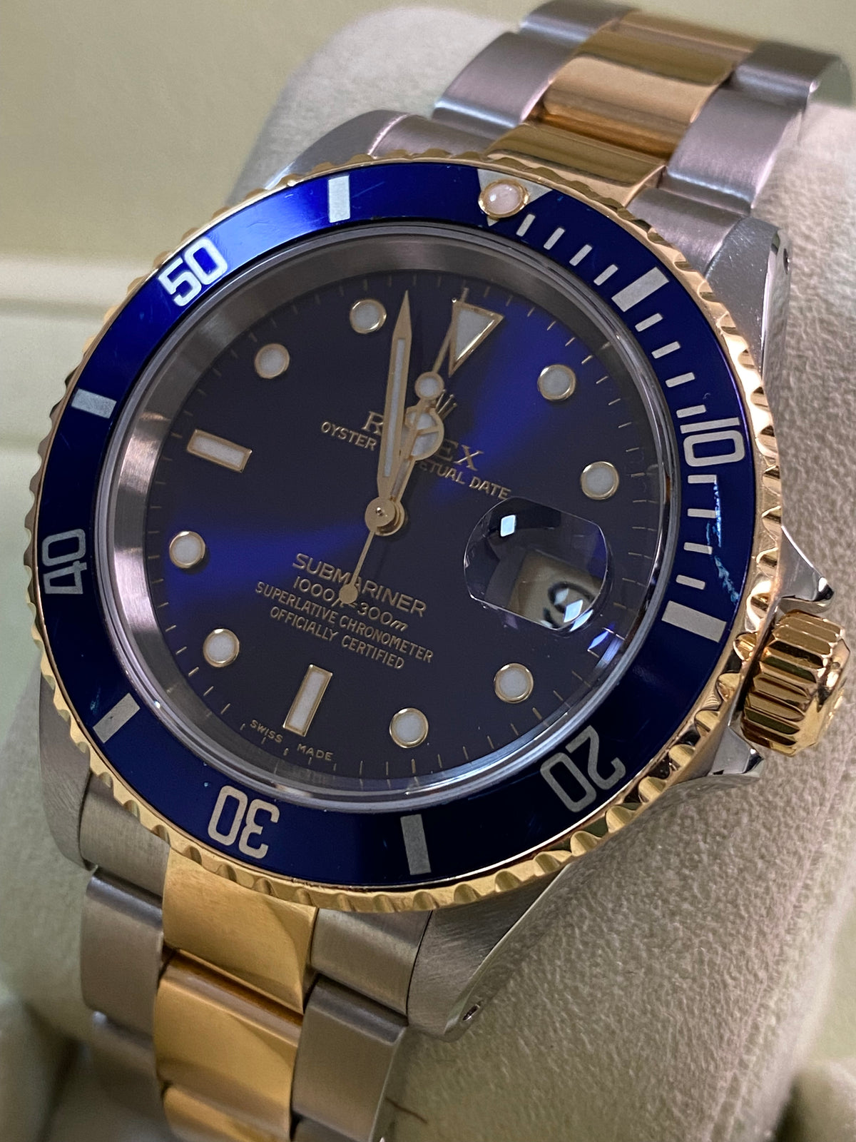 Rolex Steel and Yellow Gold Submariner Date - P serial - "Bluesy" Pre Ceramic Bezel -Oyster Bracelet - 16613