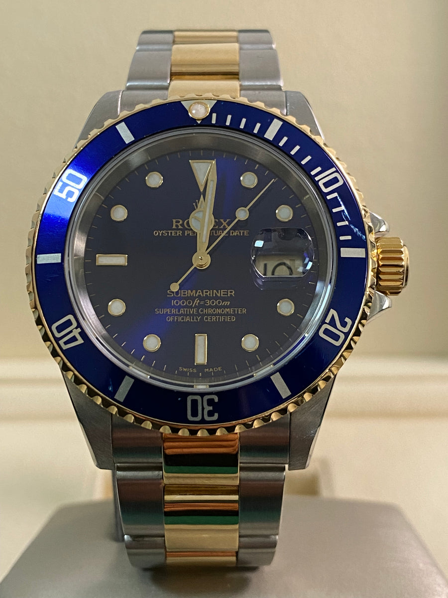 Rolex Steel and Yellow Gold Submariner Date - P serial - "Bluesy" Pre Ceramic Bezel -Oyster Bracelet - 16613