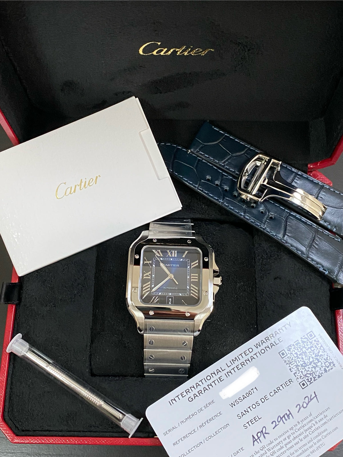 Santos de Cartier Large - 39.8 mm Steel Case - Blue Roman Dial - WSSA0071 *FULL SET*