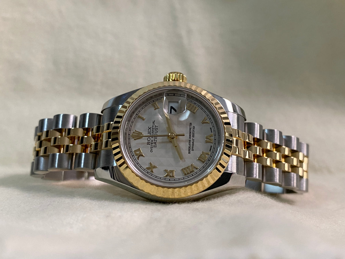 Rolex Yellow Gold and Steel Lady-Datejust - Z serial - Fluted Bezel - Ivory Pyramid Dial - Jubilee Bracelet - 179173 *FULL SET*