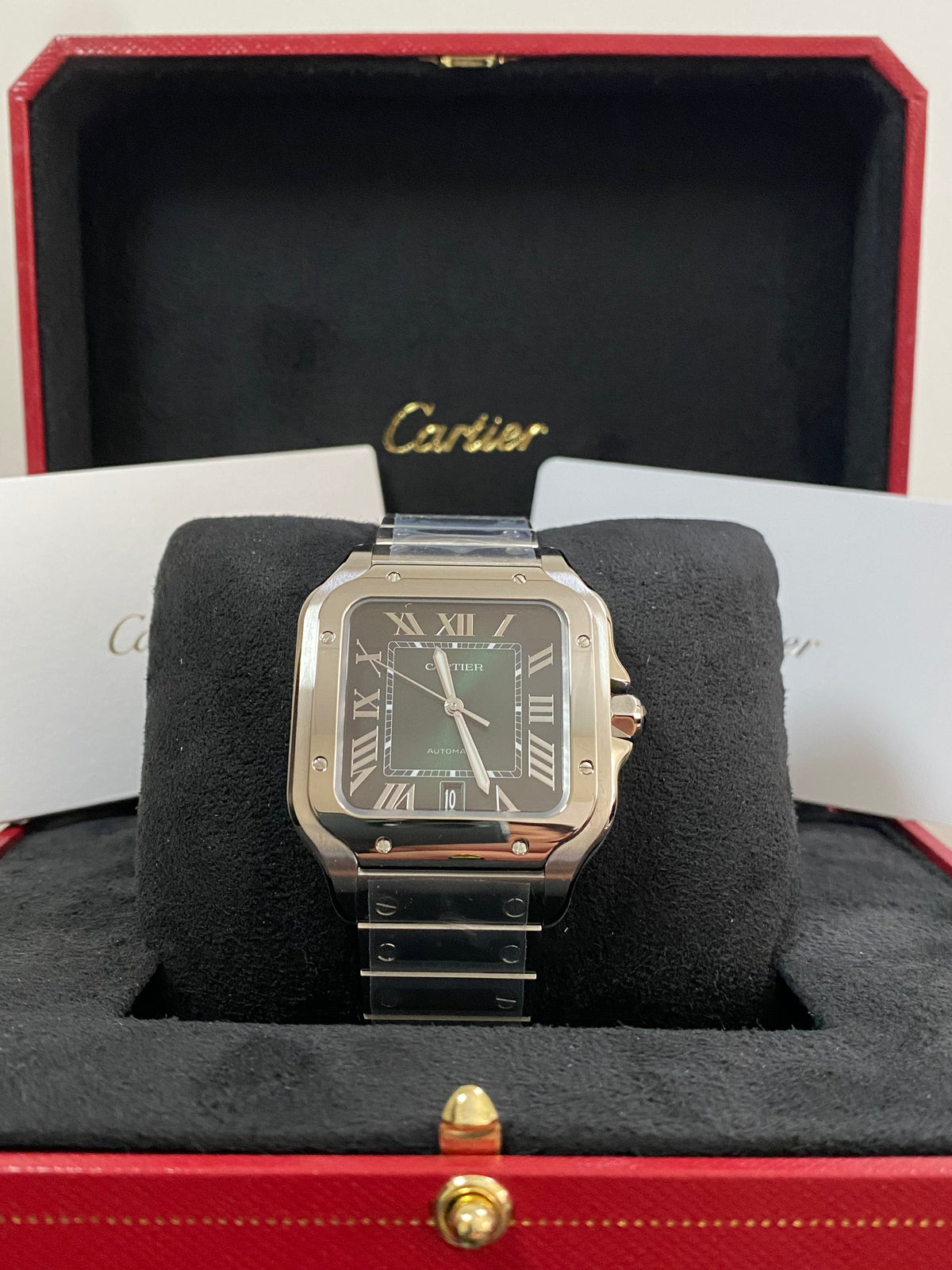 Santos de Cartier Large - 39.8 mm Steel Case - Green Roman Dial - WSSA0062 *FULL SET*