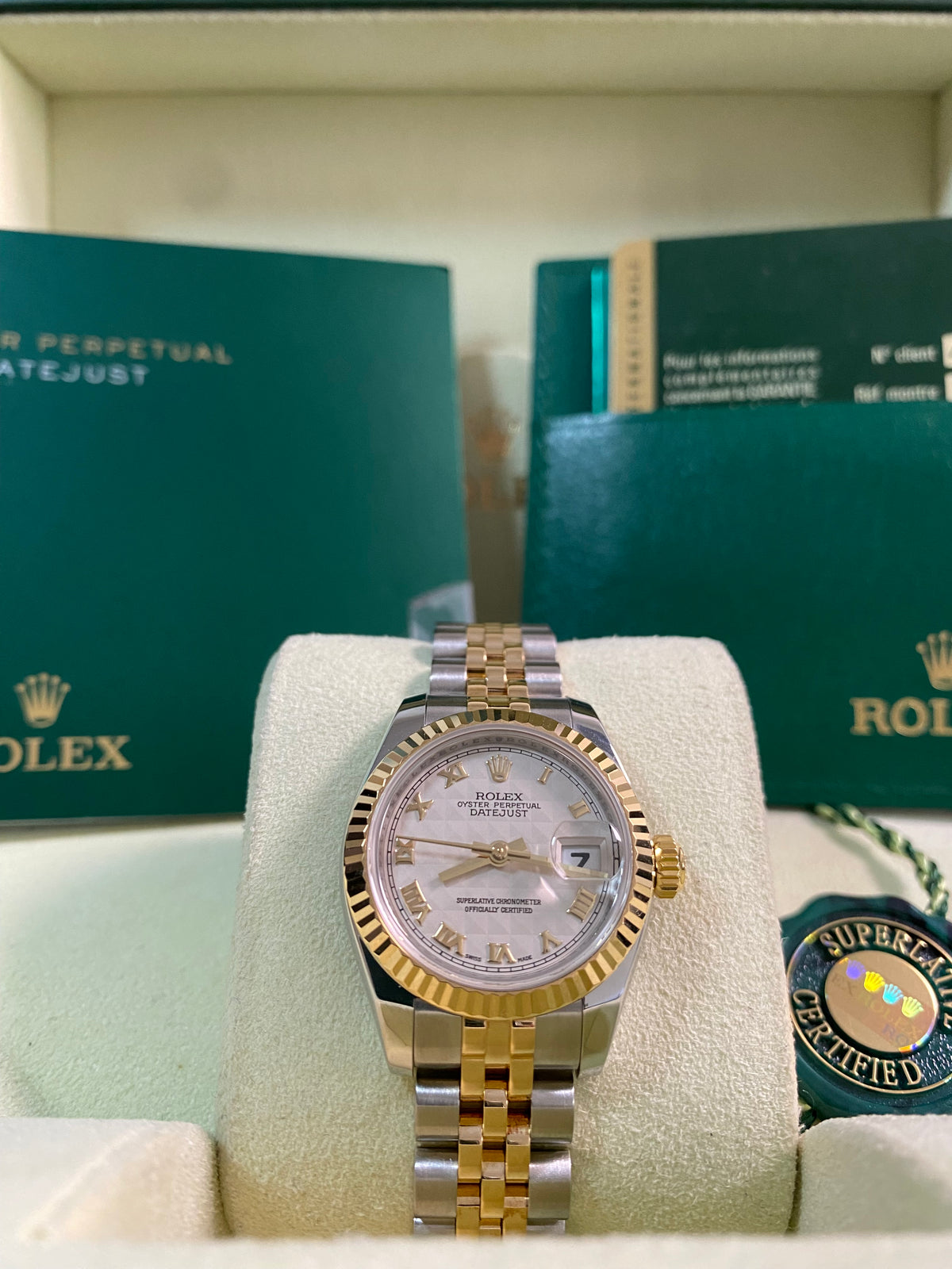 Rolex Yellow Gold and Steel Lady-Datejust - Z serial - Fluted Bezel - Ivory Pyramid Dial - Jubilee Bracelet - 179173 *FULL SET*