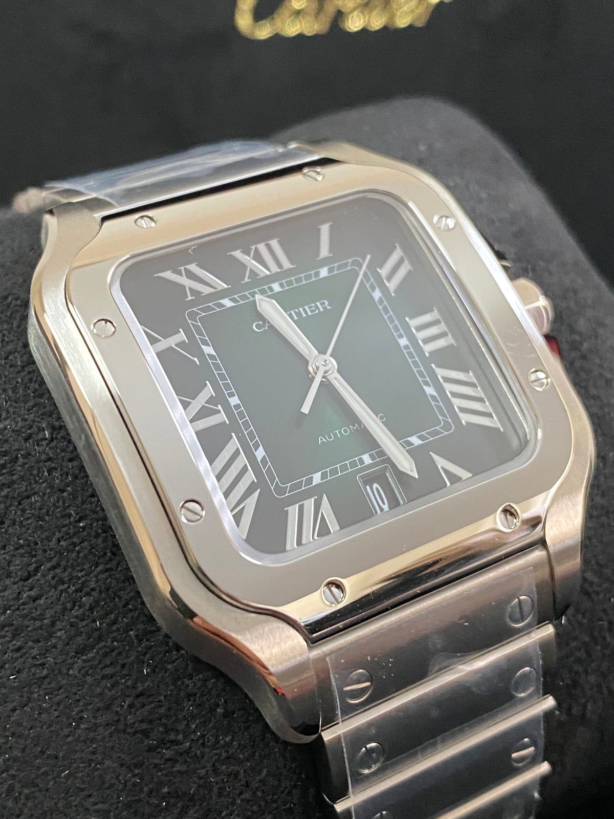 Santos de Cartier Large - 39.8 mm Steel Case - Green Roman Dial - WSSA0062 *FULL SET*