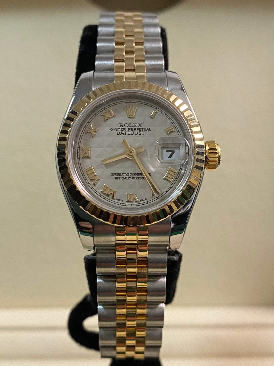 Rolex Yellow Gold and Steel Lady-Datejust - Z serial - Fluted Bezel - Ivory Pyramid Dial - Jubilee Bracelet - 179173 *FULL SET*