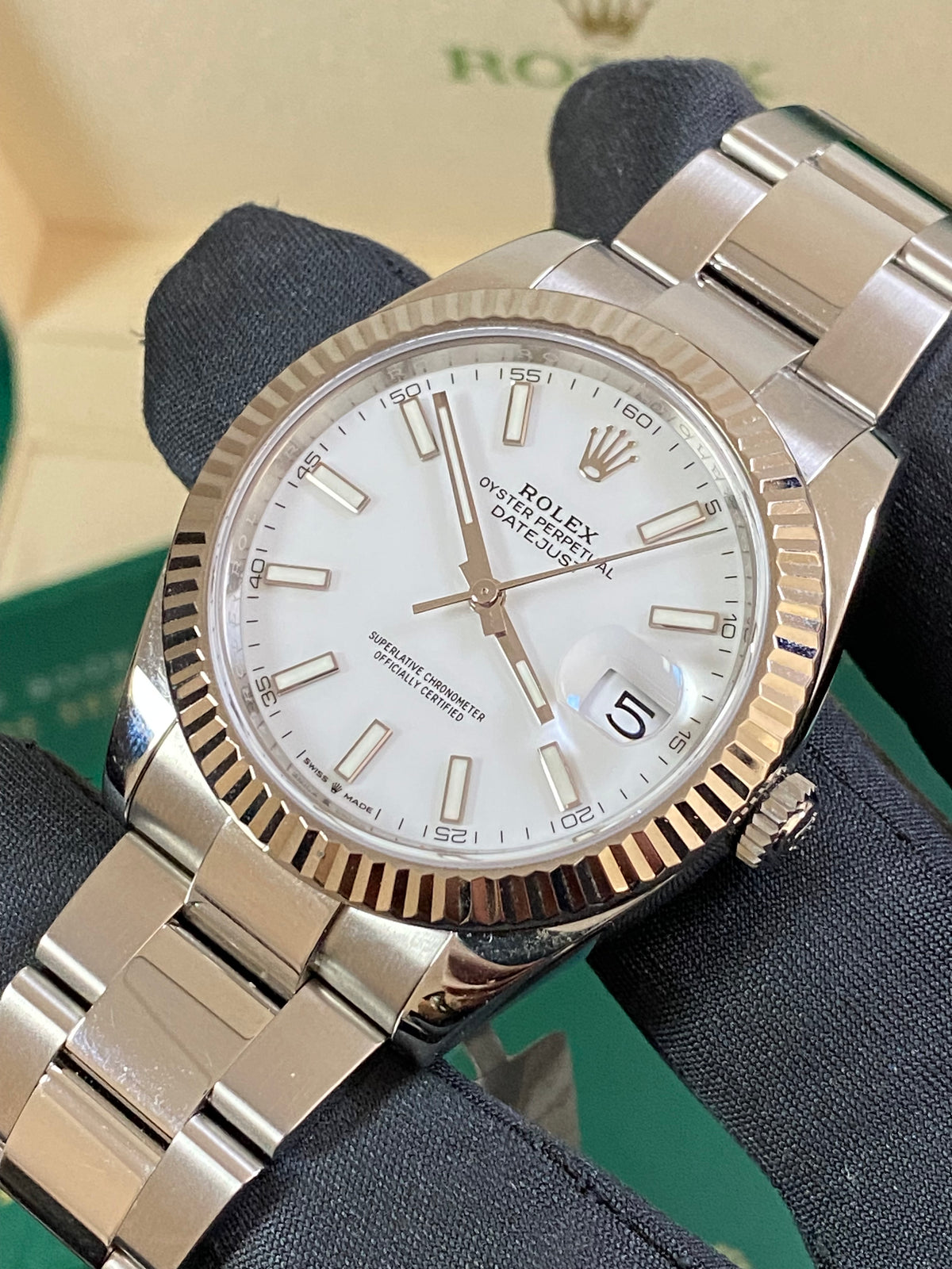 Rolex Steel and White Gold Rolesor Datejust 41 - Fluted Bezel - White Index Dial - Oyster Bracelet - 126334