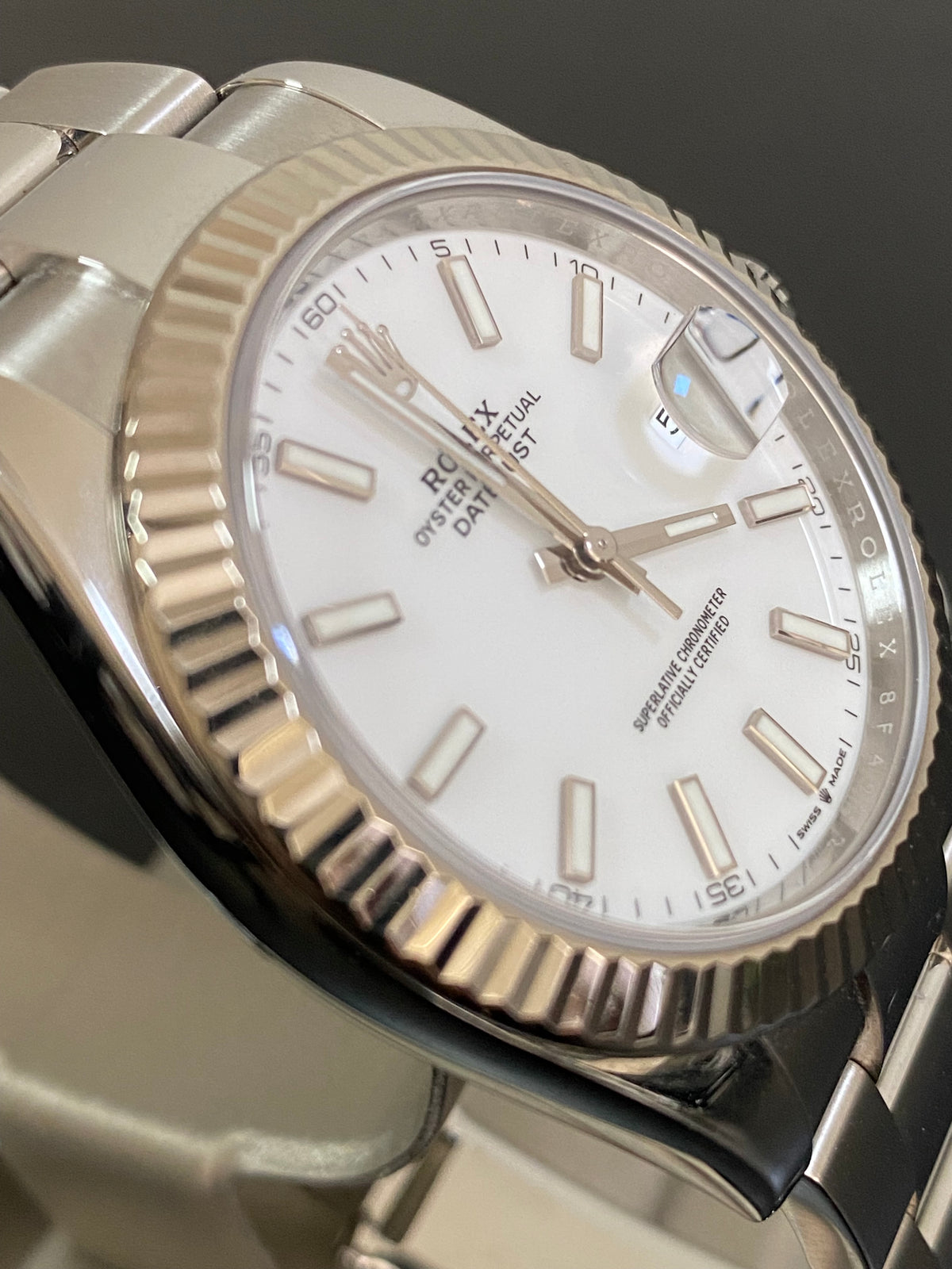 Rolex Steel and White Gold Rolesor Datejust 41 - Fluted Bezel - White Index Dial - Oyster Bracelet - 126334