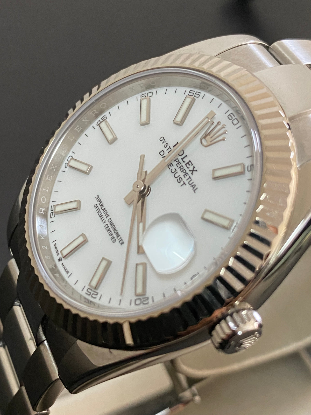 Rolex Steel and White Gold Rolesor Datejust 41 - Fluted Bezel - White Index Dial - Oyster Bracelet - 126334