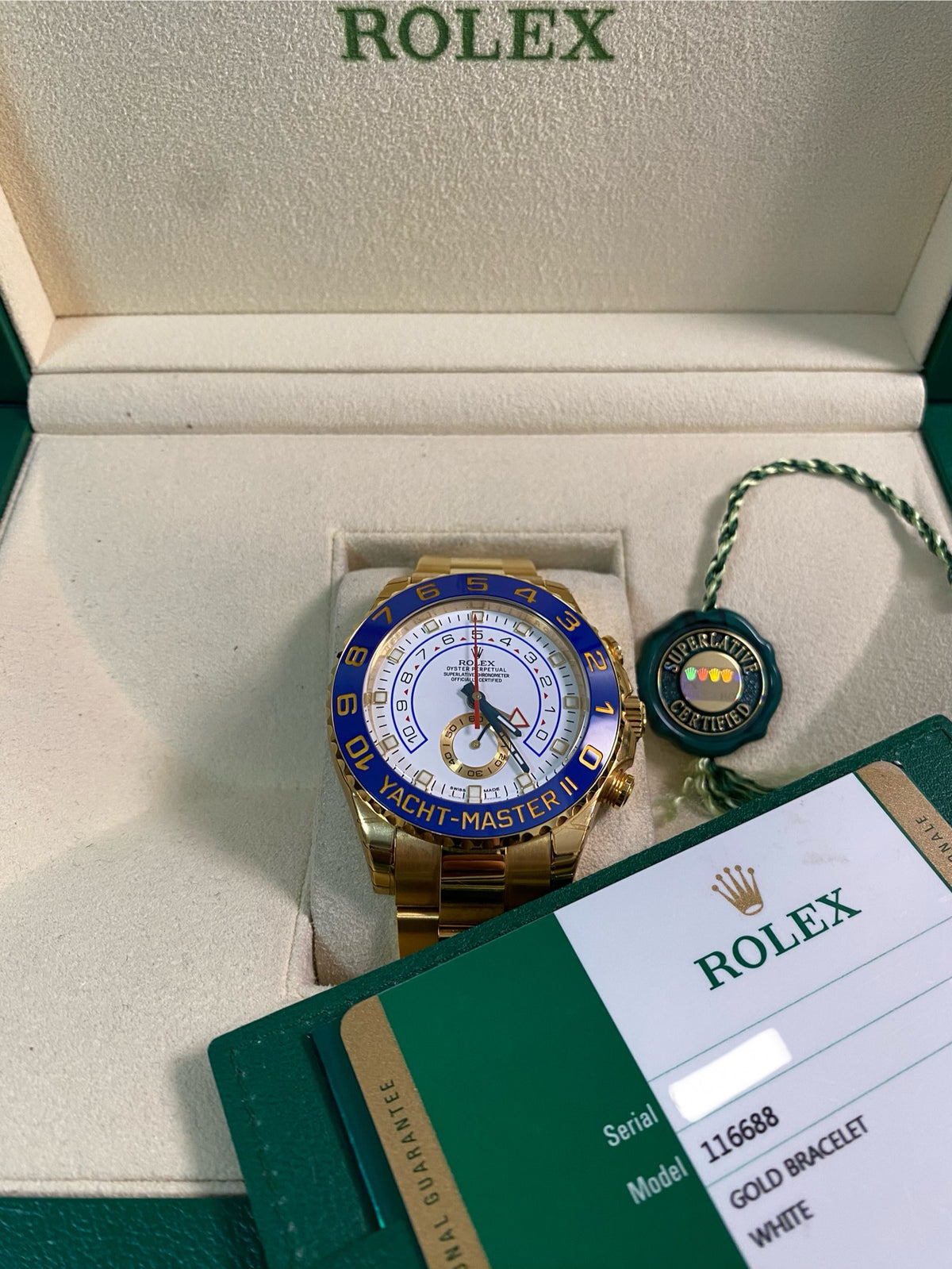 Rolex Yellow Gold Yacht-Master II - 2015 - White Dial - 116688 *FULL SET*